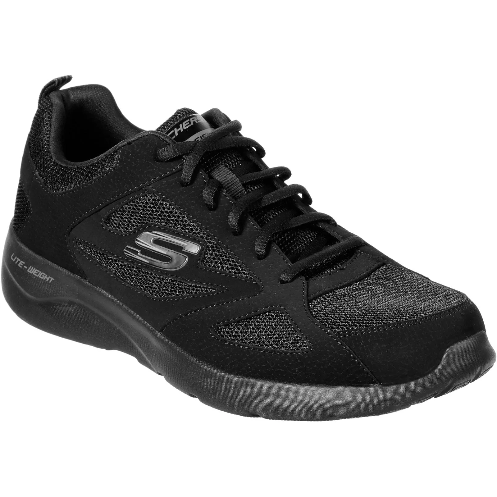 Skechers Mens Dynamight 2.0 Lace Up Memory Foam Trainer Black Comfort support Sustainable Leather