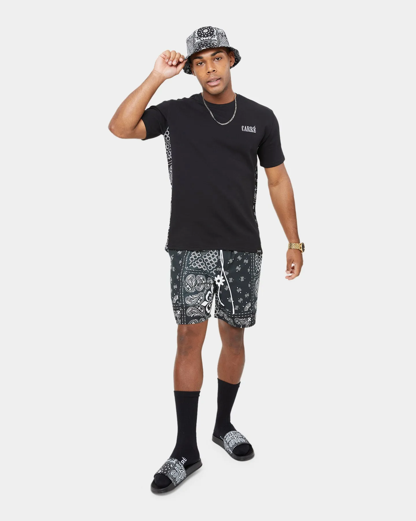 Festival wear Carr?? BU Panel MTN Droptail Short Sleeve T-Shirt Black