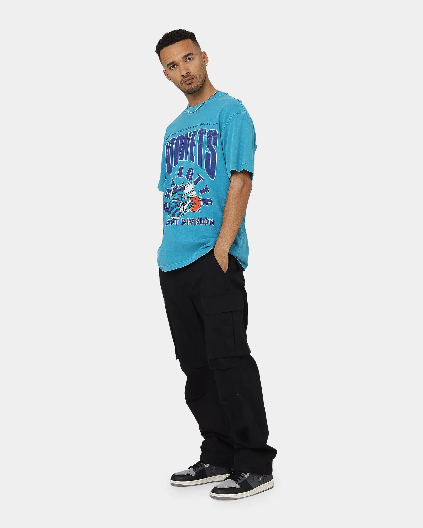 Comfortable And Versatile Bold Style Mitchell & Ness Charlotte Hornets Division Arch T-Shirt Faded Teal
