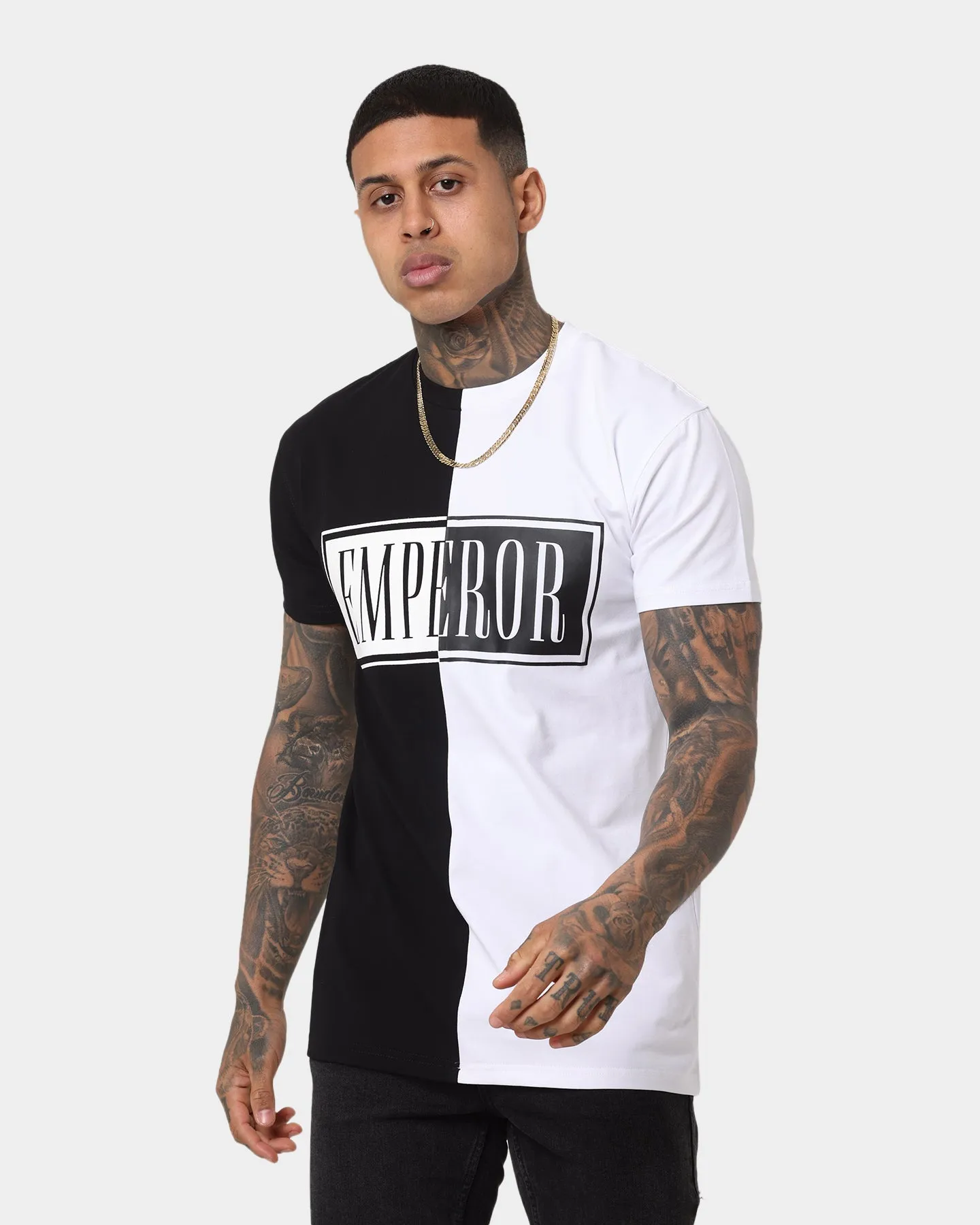 Emperor Apparel Split Hustle Short Sleeve T-Shirt Black/White Cozy Look