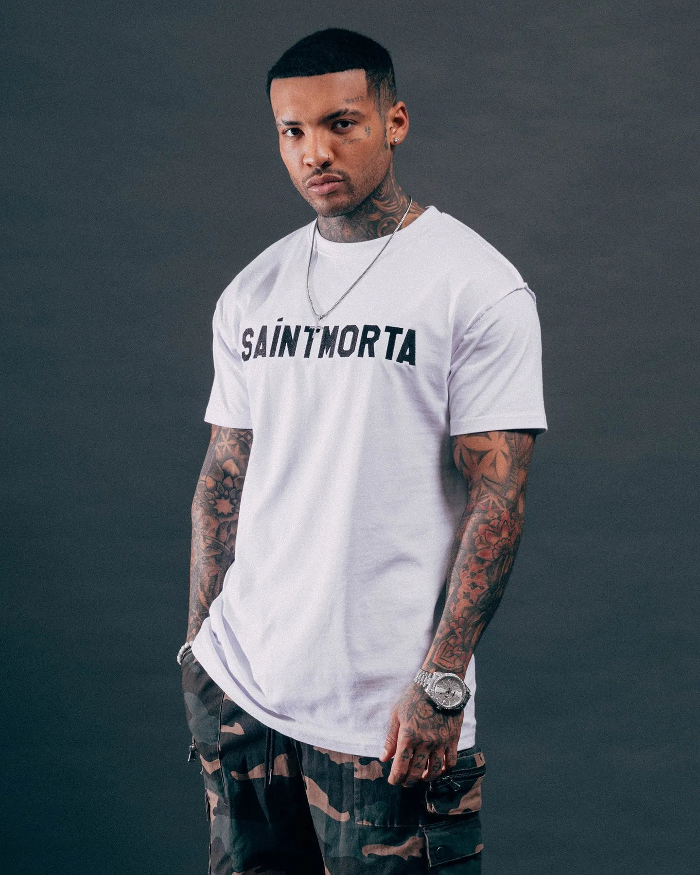 Saint Morta Yearbook Lafayette T-Shirt White/Black Reinforced Shoulder