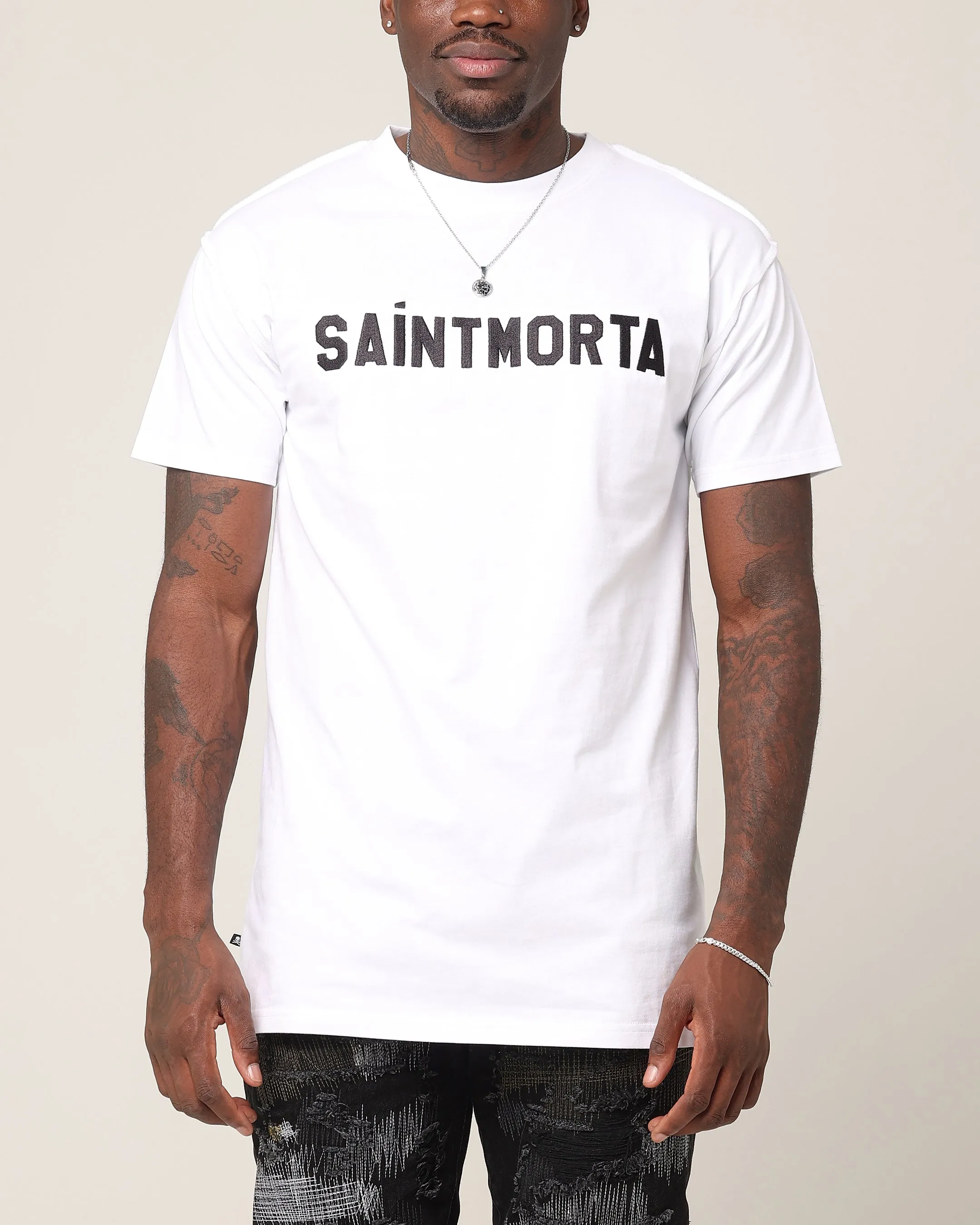 Saint Morta Yearbook Lafayette T-Shirt White/Black Structured silhouette Valentine's Day