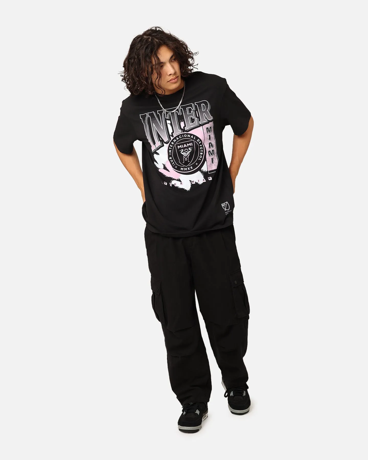 Mitchell & Ness Inter Miami Brush Off T-Shirt Black Slim Fit Cut Temperature Control Fabric