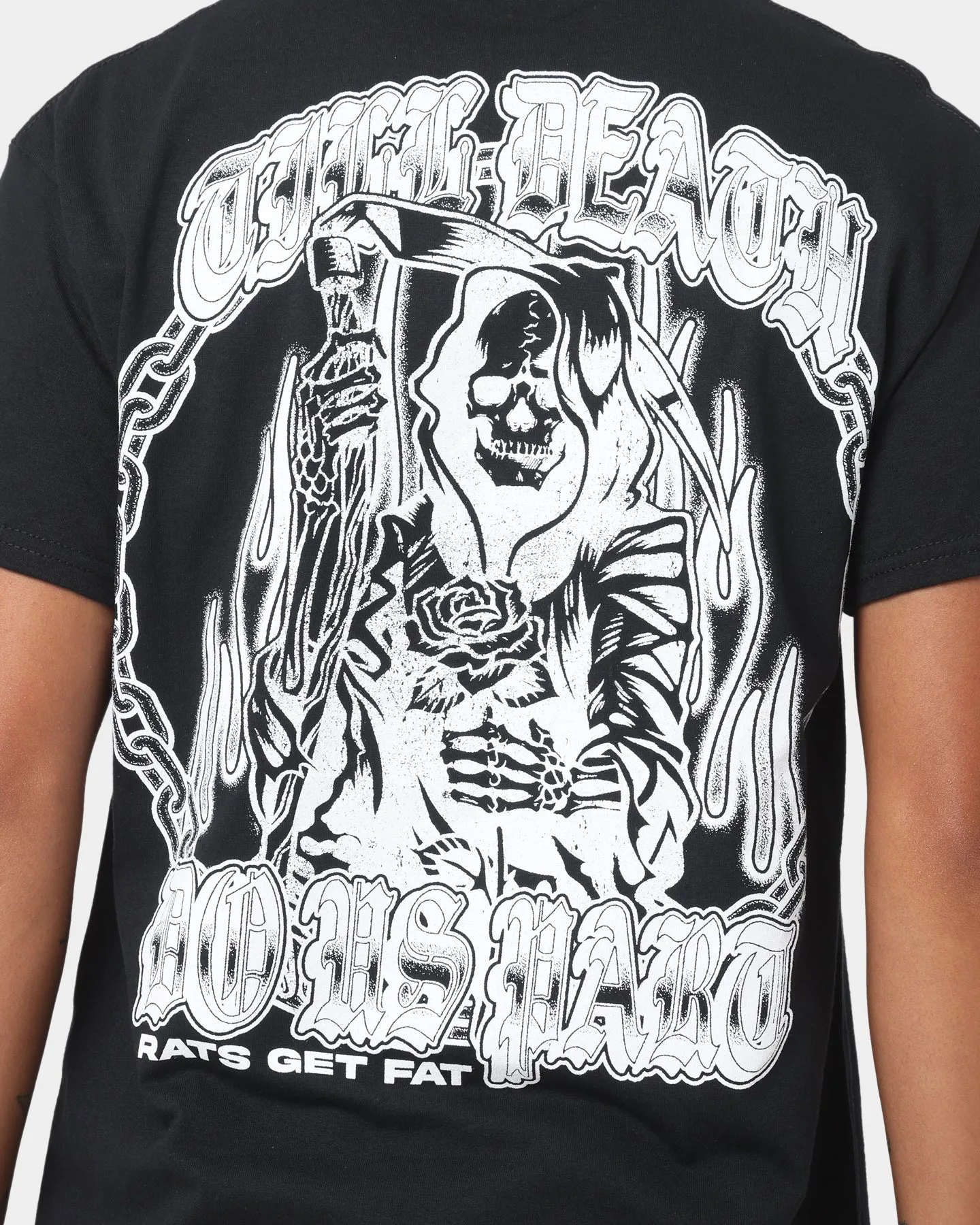 Silk combination Rats Get Fat Till Death T-Shirt Black