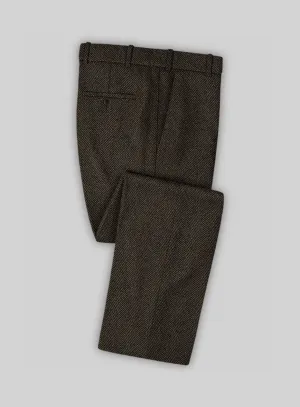 Italian Highlander Army Green Herringbone Tweed Pants Luxury Layer Durable stitching details