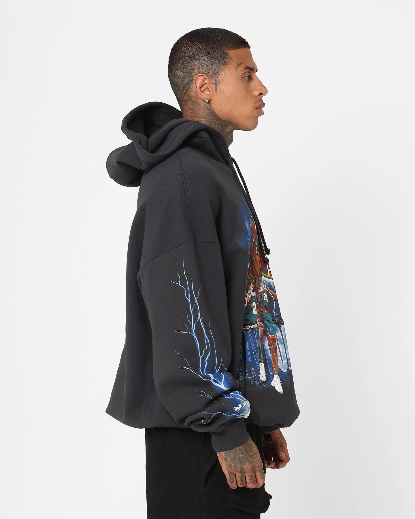 Mitchell & Ness Seattle Supersonics Gary Payton and Shawn Kemp Strike Hoodie Faded Black High Stretch Elastic Business casual