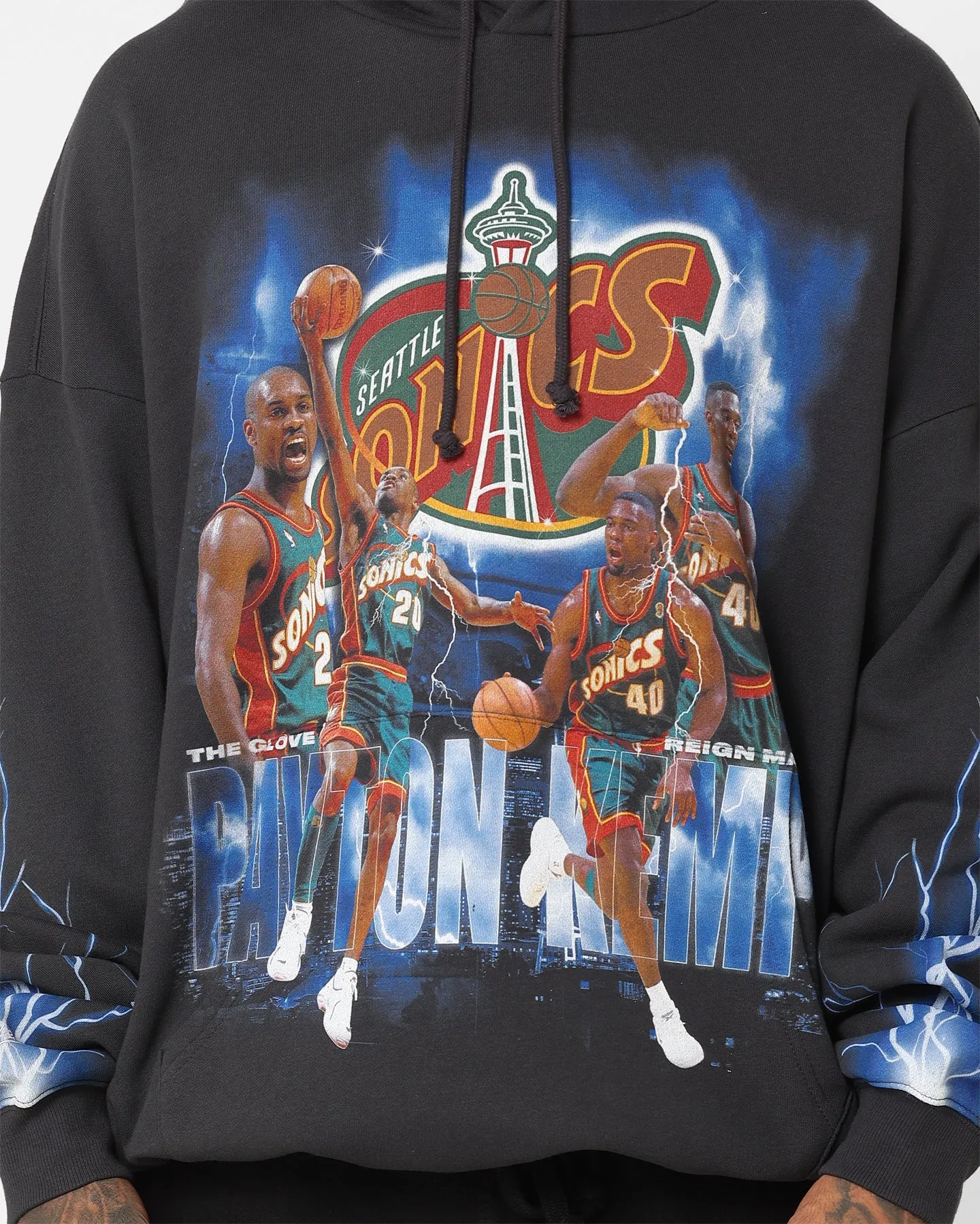 bike ride Mitchell & Ness Seattle Supersonics Gary Payton and Shawn Kemp Strike Hoodie Faded Black