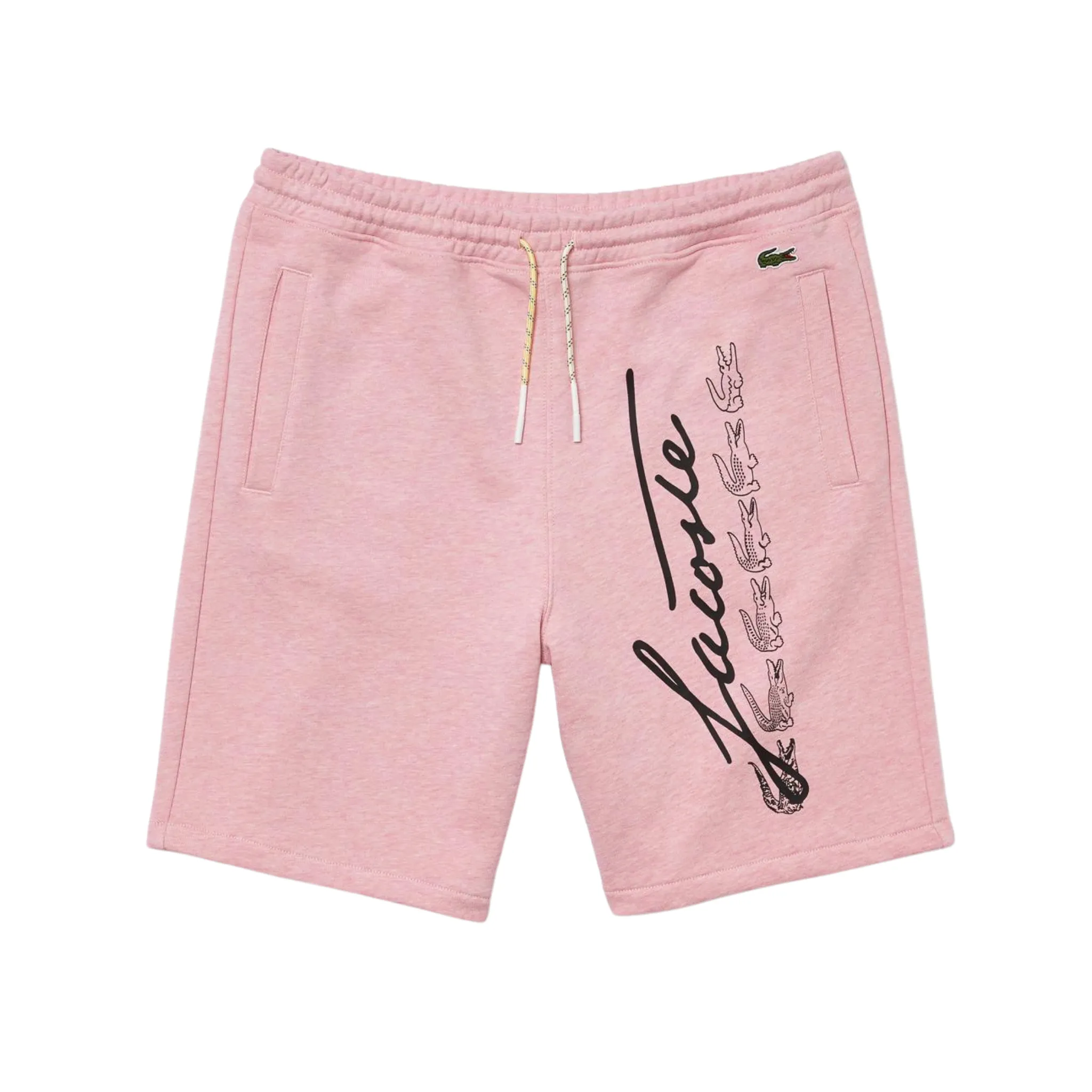 Lacoste Men's Signature Print Cotton Fleece Shorts (Pink) Magic Glow Fashion Dress