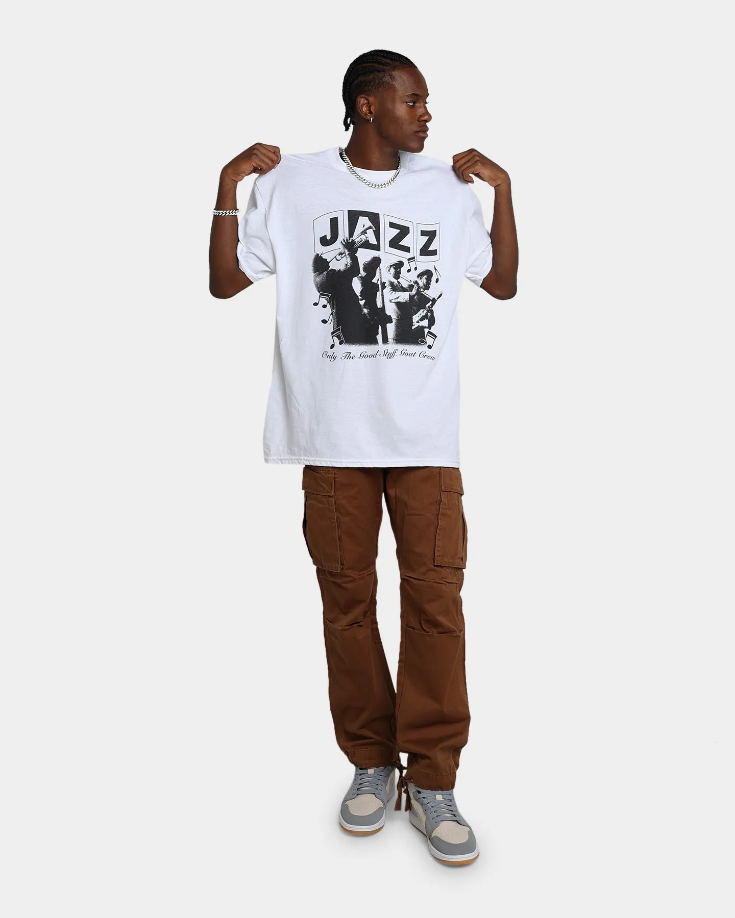 Flattering Design Micro Perforated Fabric Goat Crew Only The Good Stuff T-Shirt White