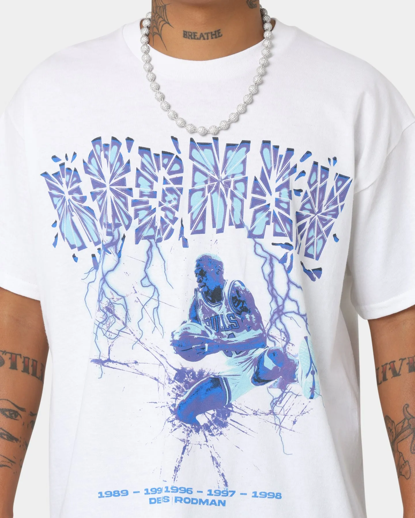 Rodman Brand Broken Glass T-Shirt White Relaxed Vibes Floral Pattern