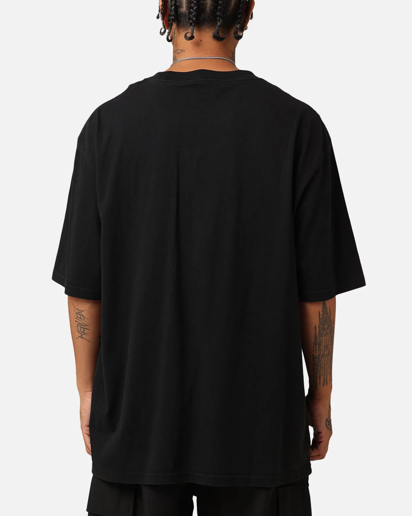 Tupac Thug Life Rose T-Shirt Washed Black Ribbed Collar Trim