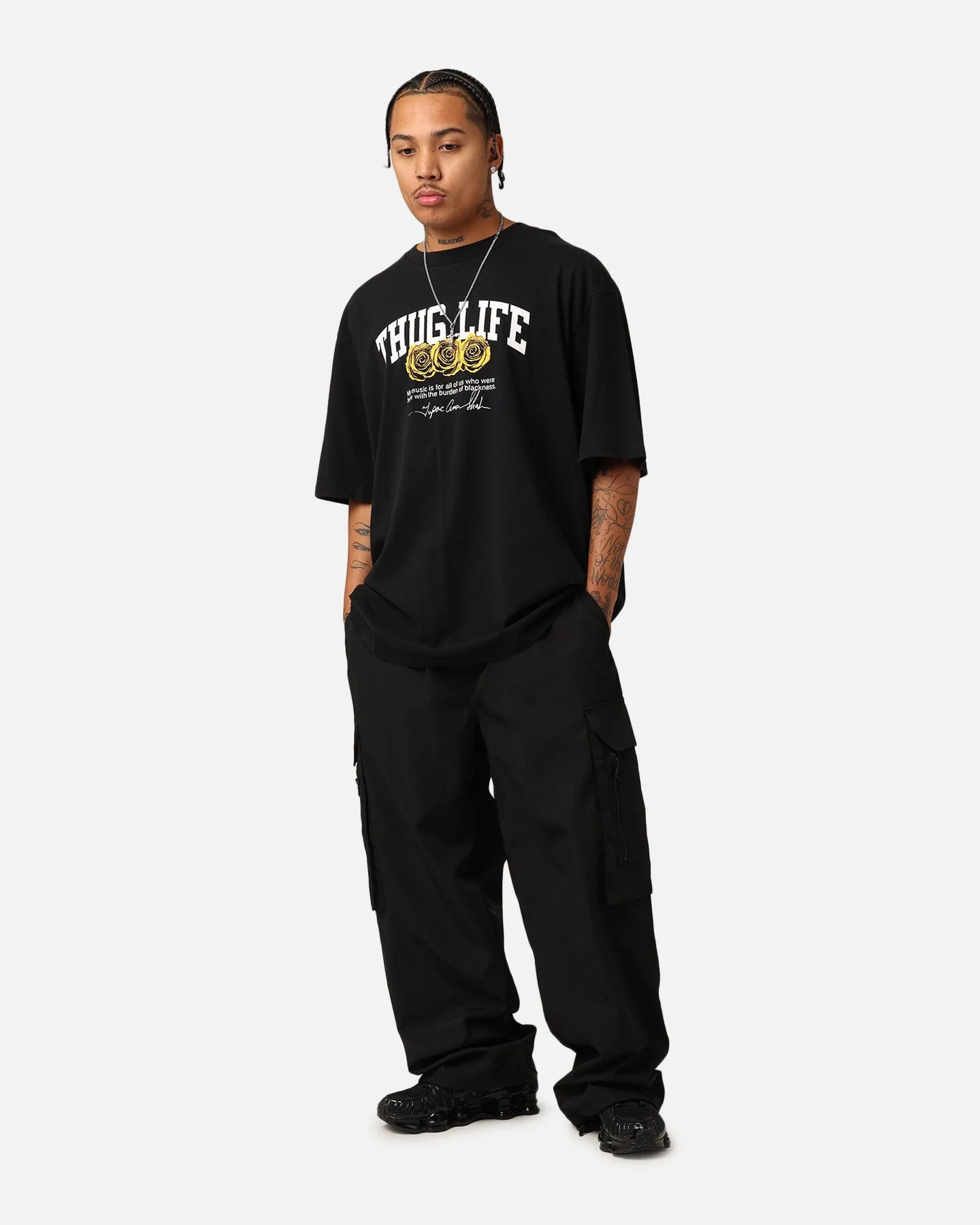 Tupac Thug Life Rose T-Shirt Washed Black Sporty Look Wear