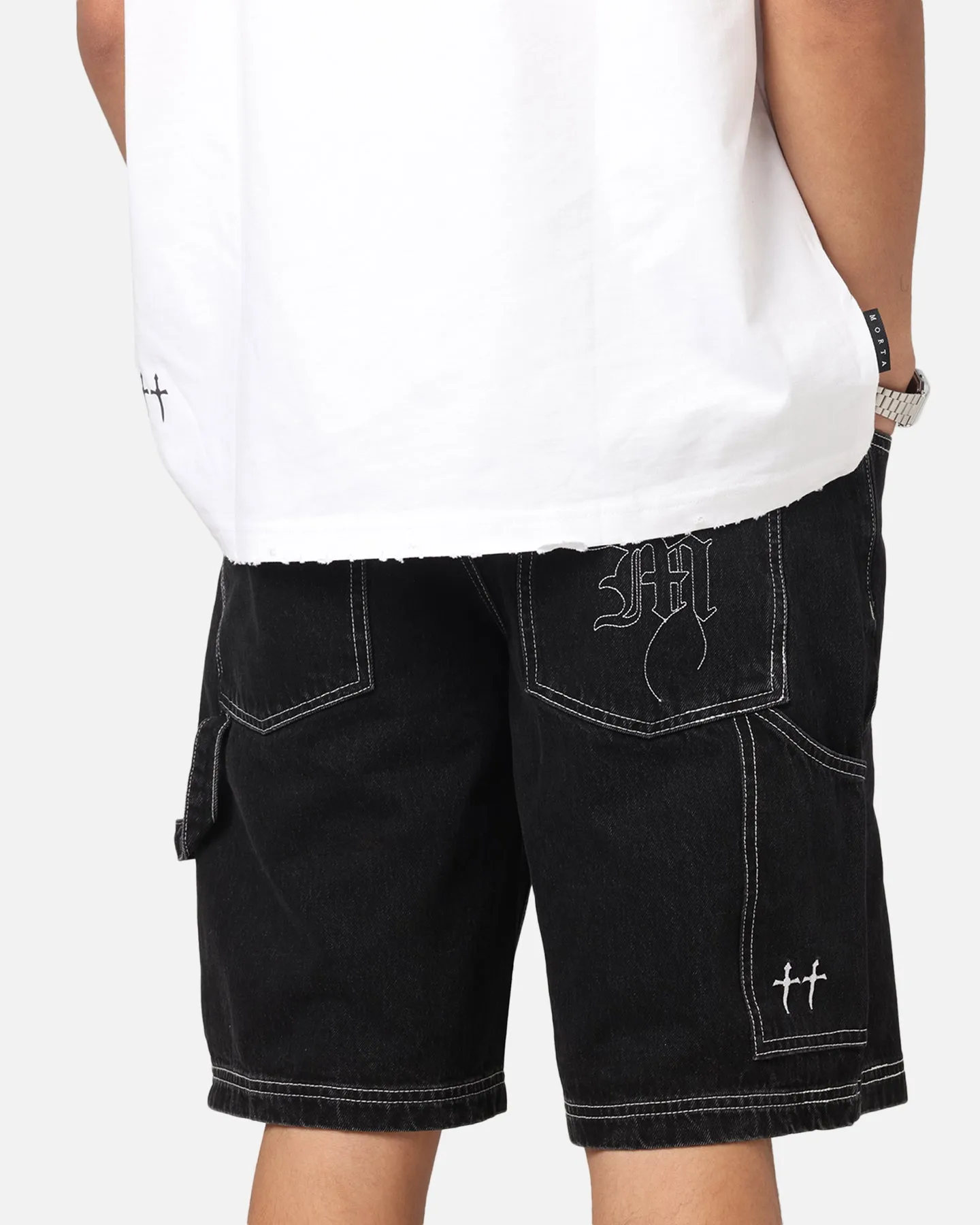 ReflectiveAccentDetails Saint Morta Amplus Fray Carpenter Jort Shorts Contrast Black