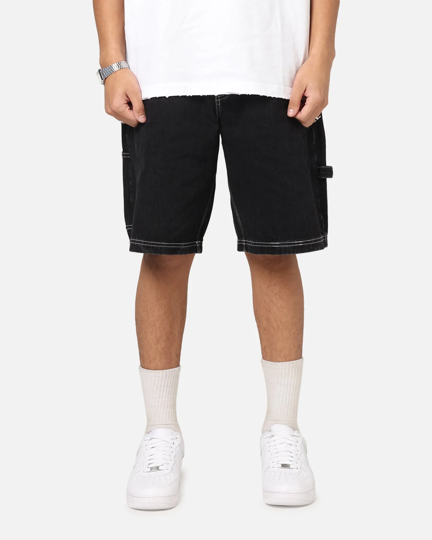 Saint Morta Amplus Fray Carpenter Jort Shorts Contrast Black Cozy Stretch Sleek Design