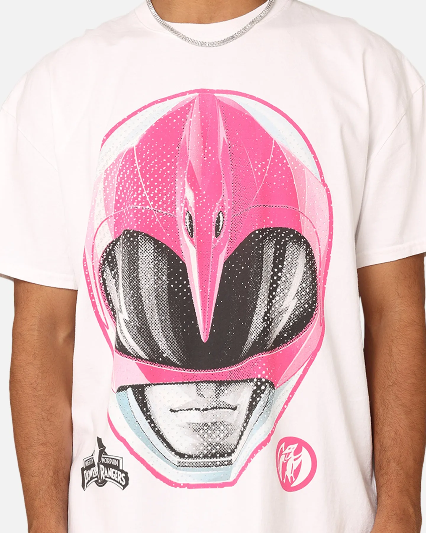 American Thrift X Power Rangers Pink Ranger Big Head Heavyweight T-Shirt White FadeResistant Animal print wildness