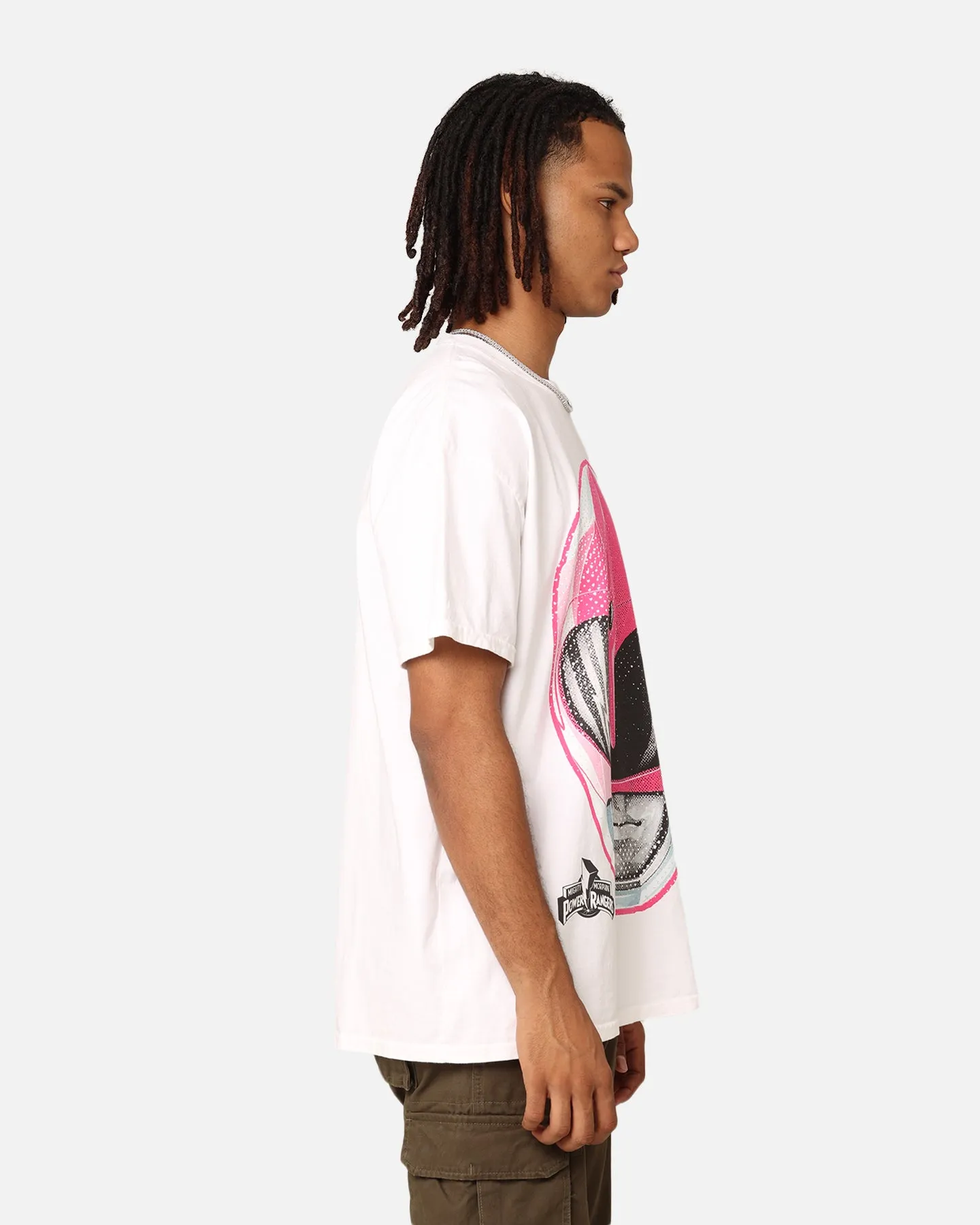 Boat Neck American Thrift X Power Rangers Pink Ranger Big Head Heavyweight T-Shirt White