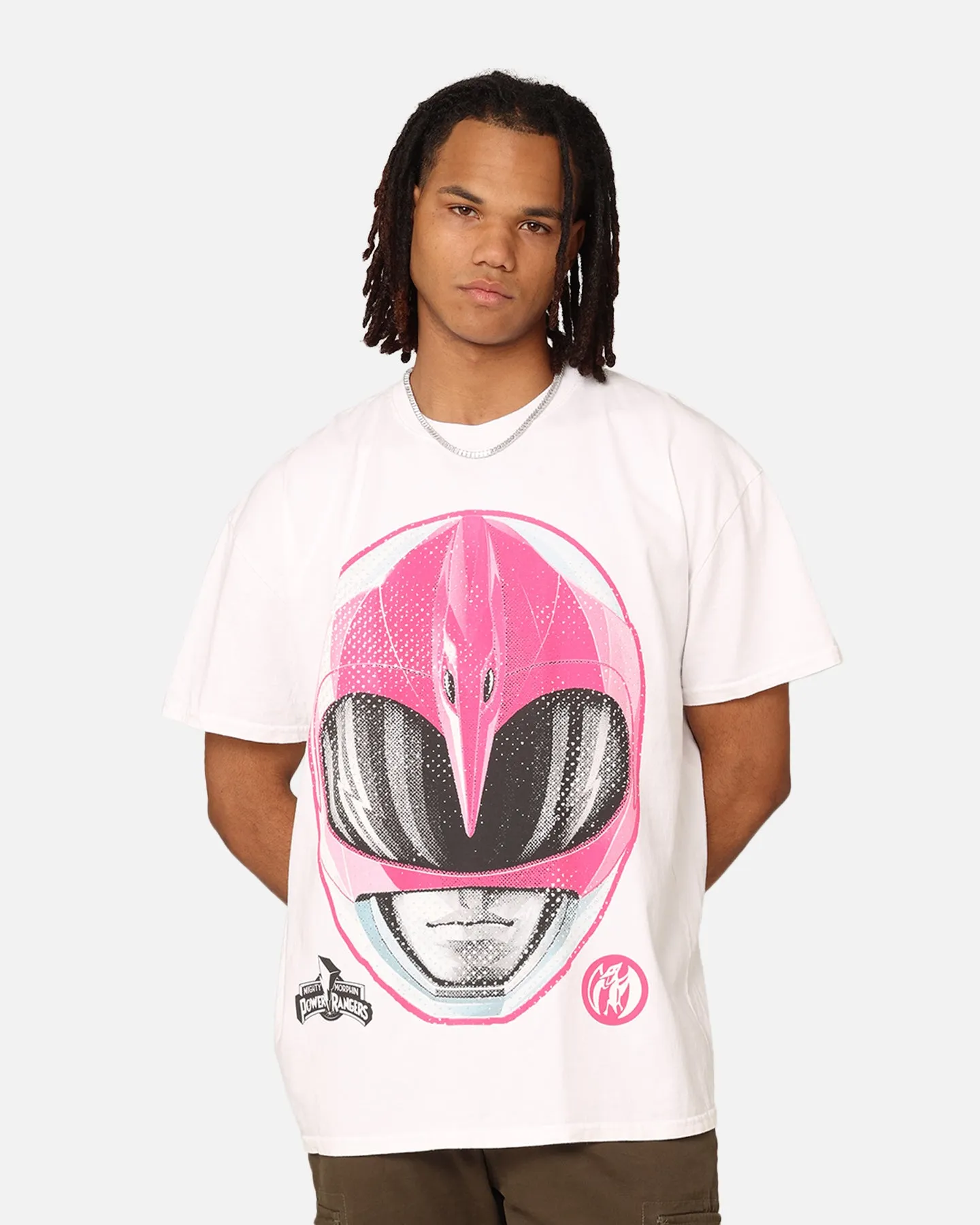 Chafe Free Armhole Thermoregulating Fabric American Thrift X Power Rangers Pink Ranger Big Head Heavyweight T-Shirt White