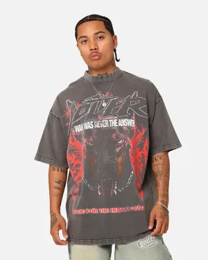 Loiter Dog Tag Oversized T-Shirt Charcoal Grey Chic Design Layering Essential