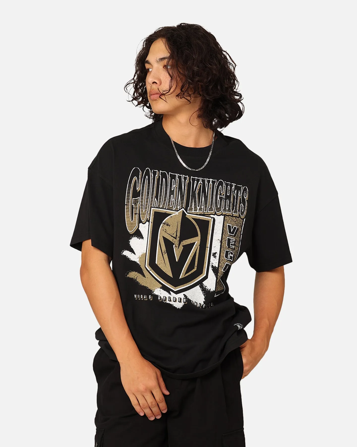 Mitchell & Ness Vegas Golden Knights Brush Off T-Shirt Faded Black Comfortable and Chic