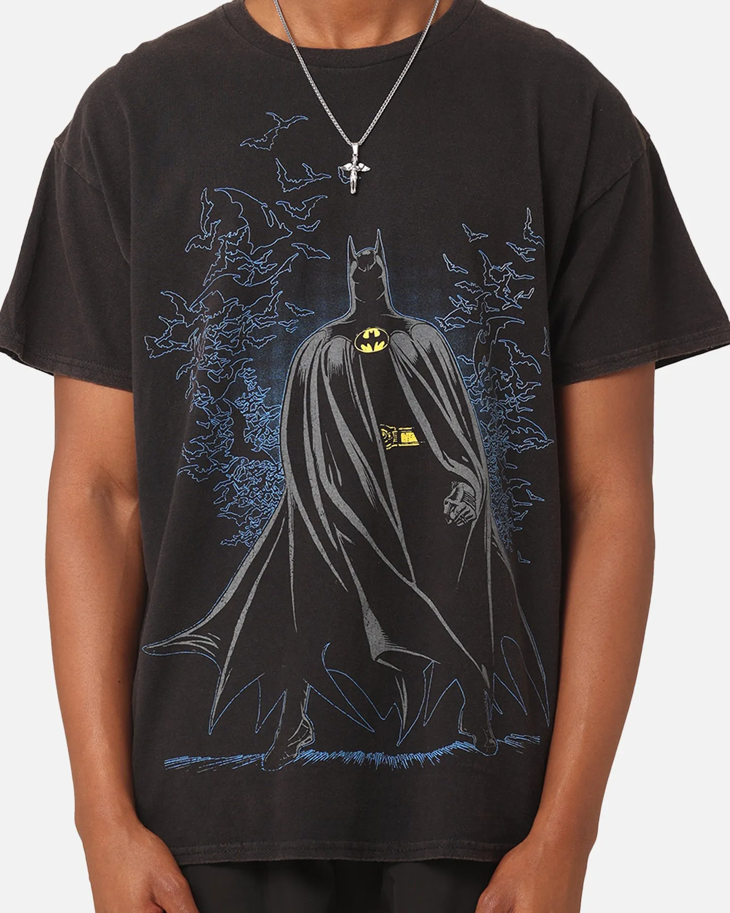 Goat Crew X DC Batman Moonlight Vintage T-Shirt Black Wash V neck DoubleLayeredCollar