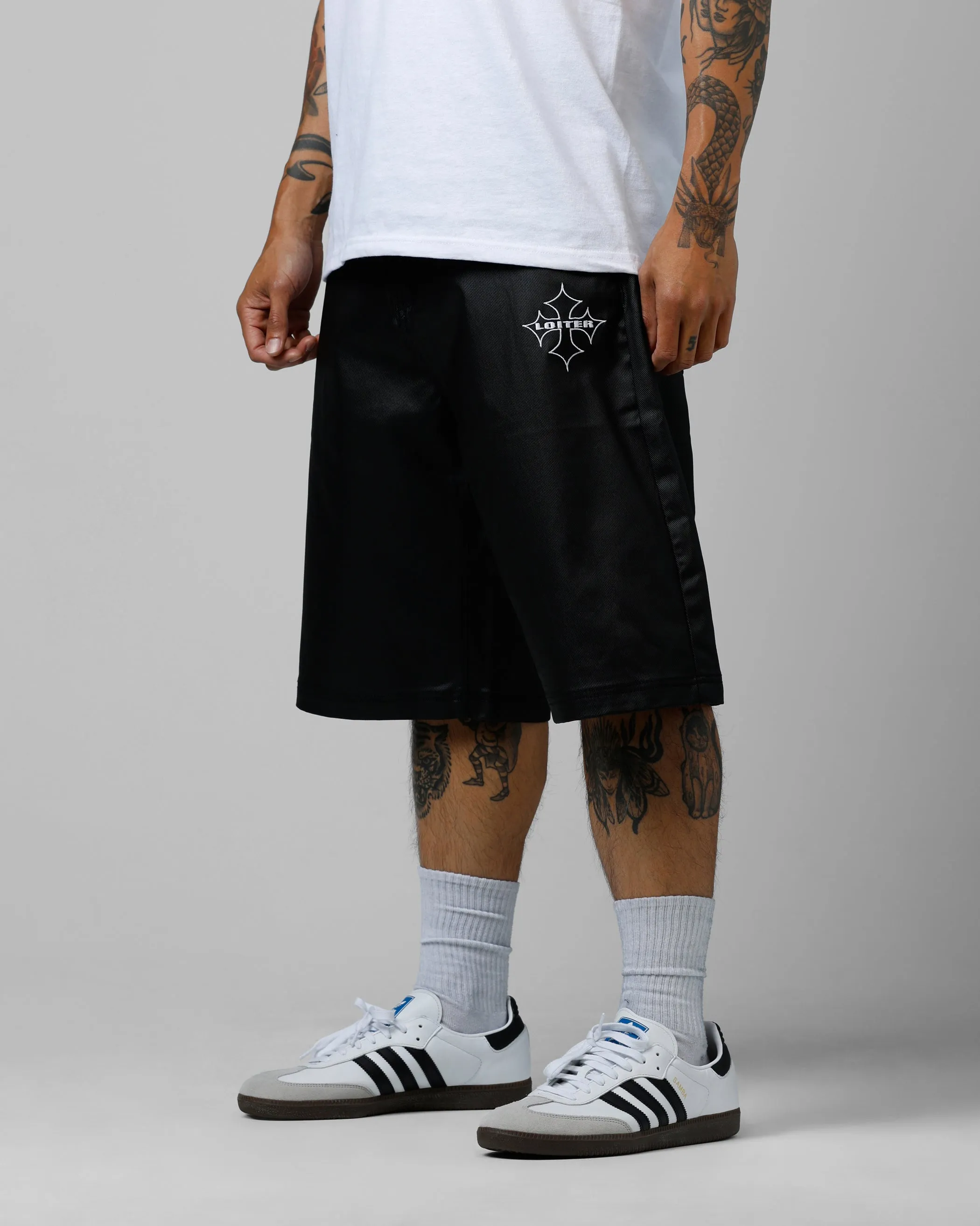 Unisex style Anti Pilling Surface Loiter F-16 Denim Jorts Black