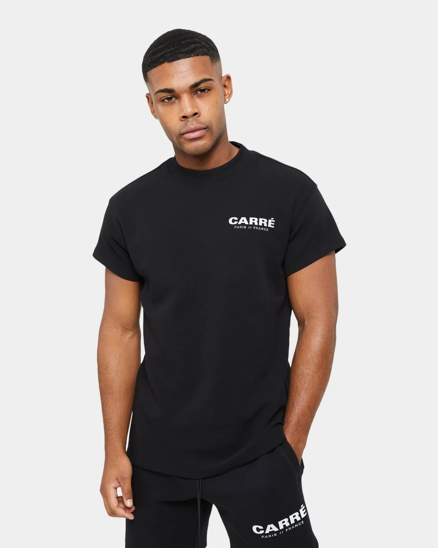 Light and Breathable Comfy Style Carre Premium Motion Double Mockneck T-shirt Black