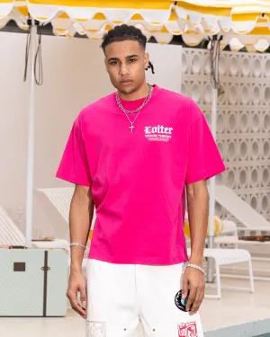 Ergonomic Cut Drop Shoulder Design Loiter Chaos Theory T-Shirt Hot Pink