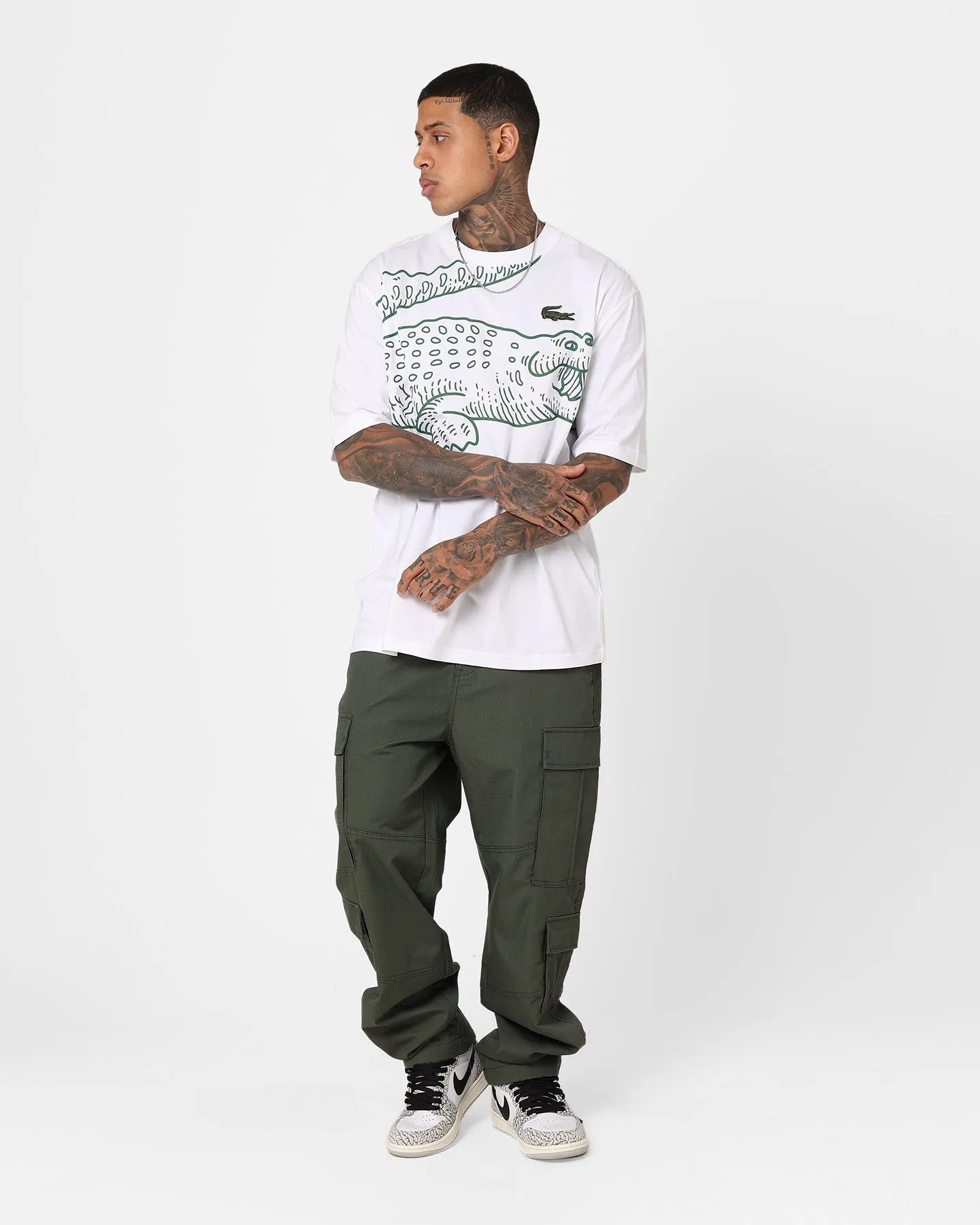 Lacoste Big Croc Loose Fit T-Shirt White OversizedSilhouette