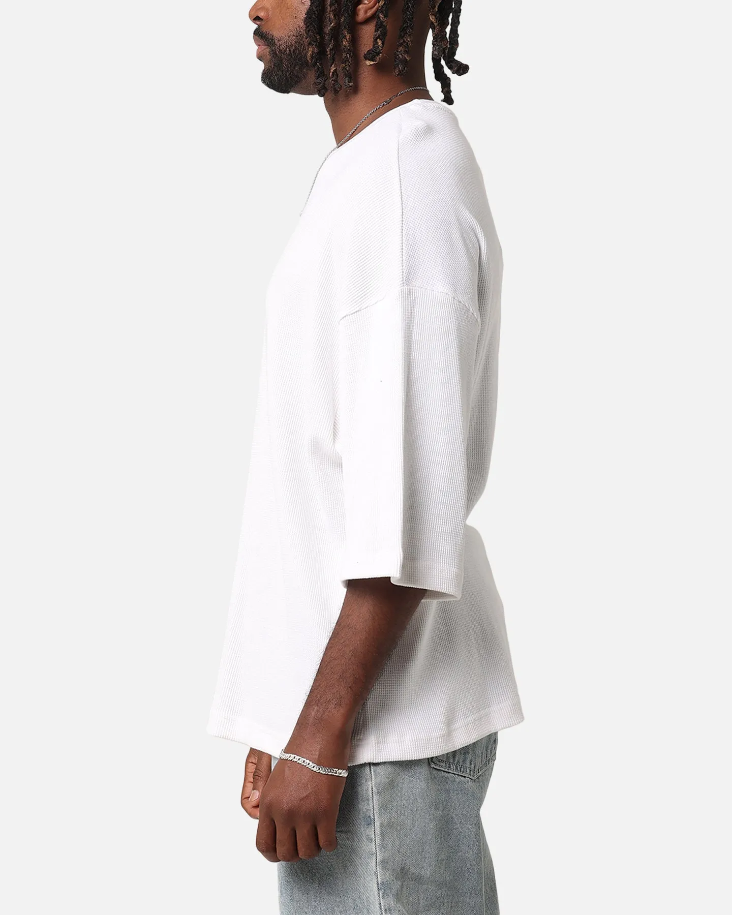 XXIII Waffle Midsleeve T-Shirt White Layered Collar Structure