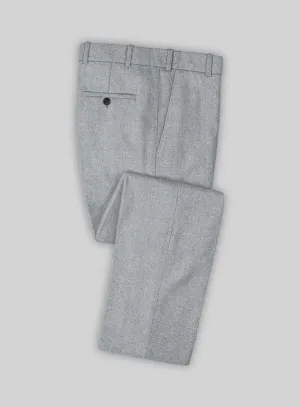 Flexible Fit Soft Lining Integration Italian Wide Herringbone Light Blue Tweed Pants