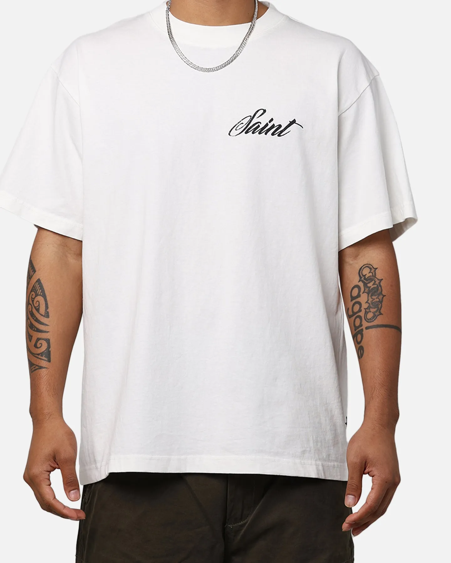 Ultra Soft Blended Textile Smart Casual Look Saint Morta Guardian T-Shirt White