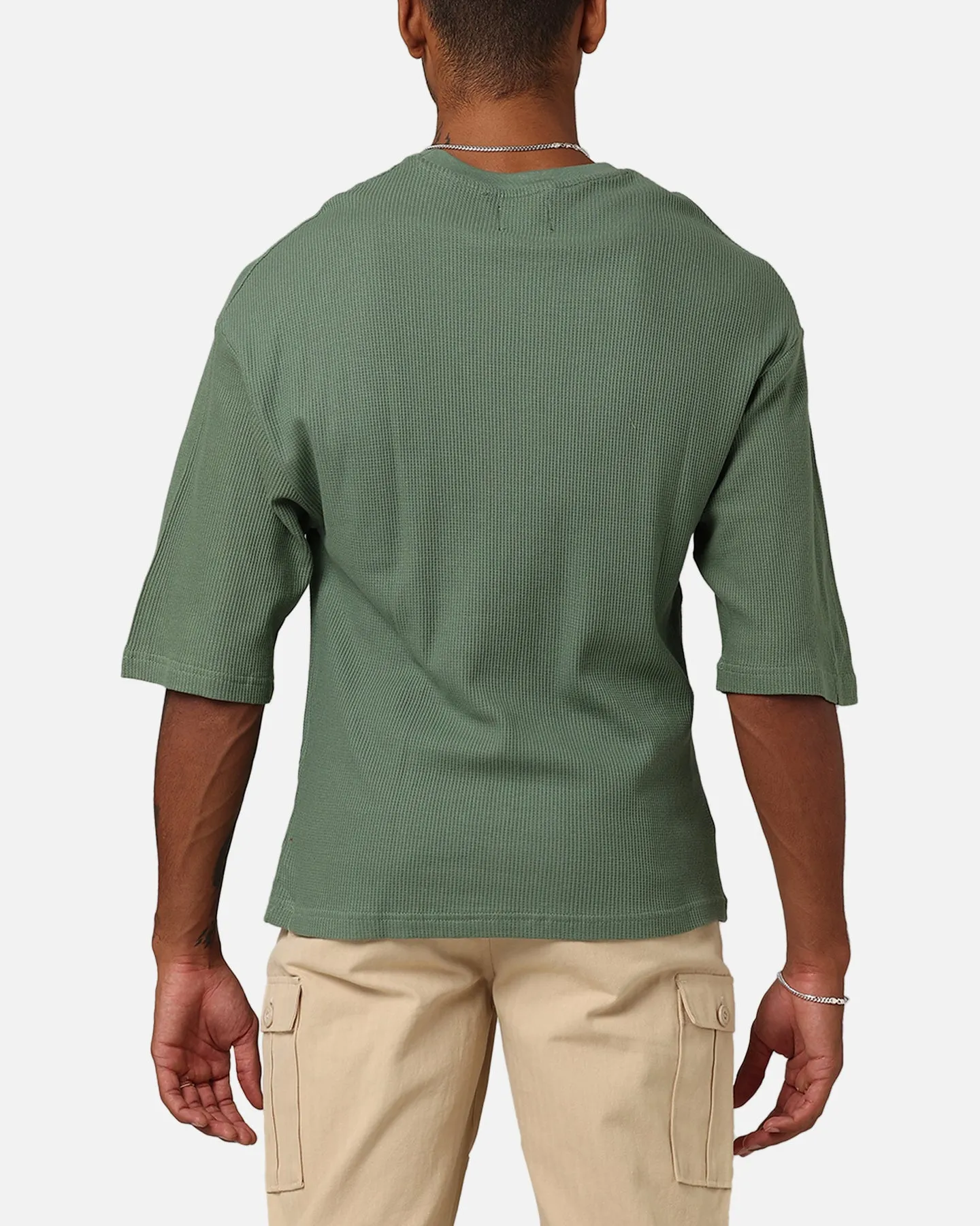 XXIII Waffle Midsleeve T-Shirt Sage Modern Wear Micro Perforated Fabric