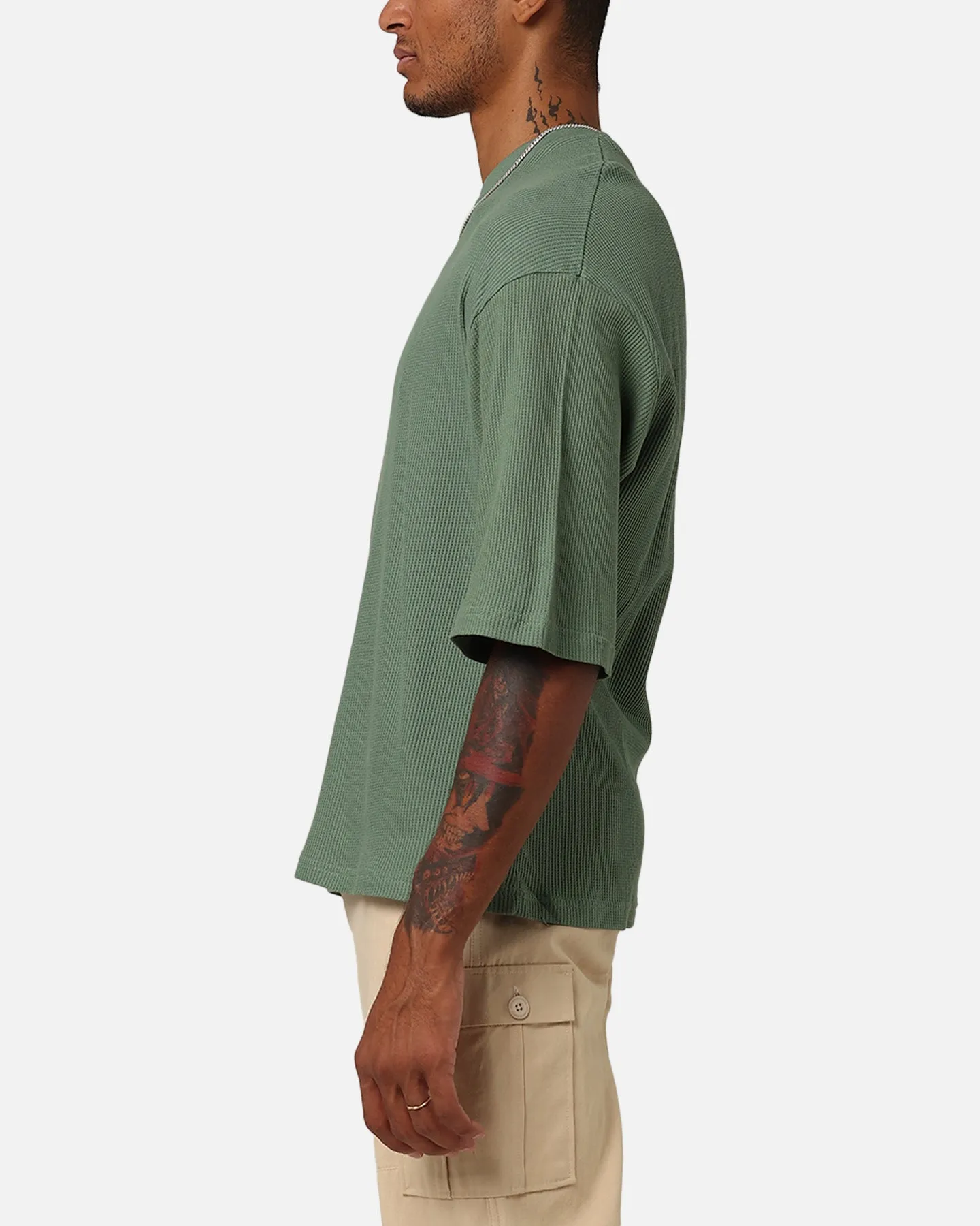XXIII Waffle Midsleeve T-Shirt Sage Curved Hem