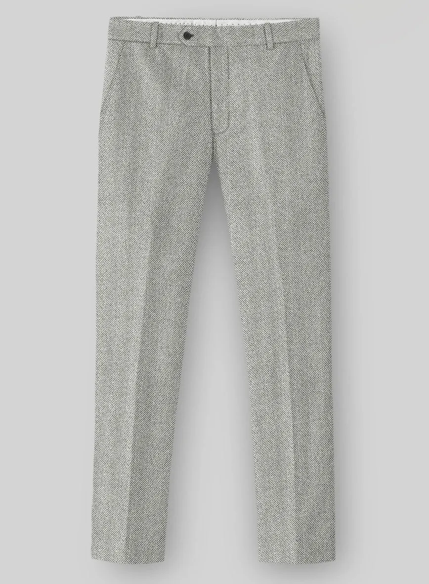 Classic Comfort Naples Wide Herringbone Light Gray Tweed Pants
