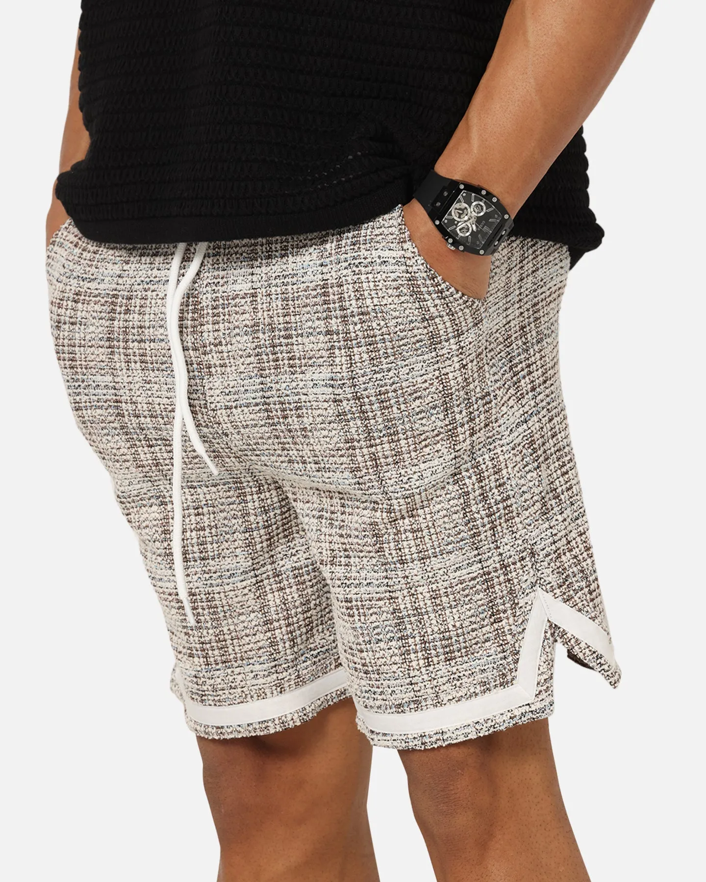XXIII Textured Ball Shorts Brown/Cream Denim style
