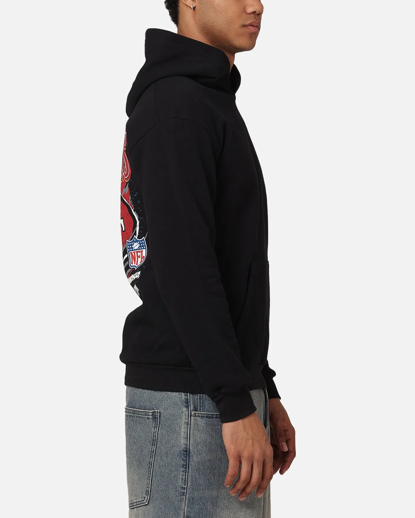 Mitchell & Ness San Francisco 49ers Flames Hoodie Faded Black Low Profile Branding Anti Odor