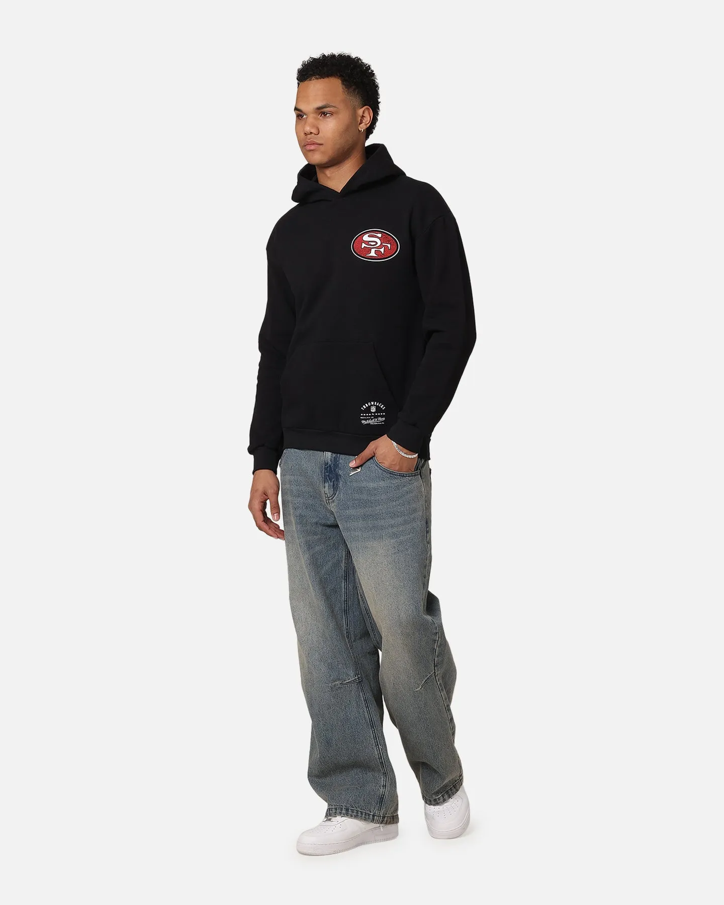 Mitchell & Ness San Francisco 49ers Flames Hoodie Faded Black Wellness wear Water resistant coating