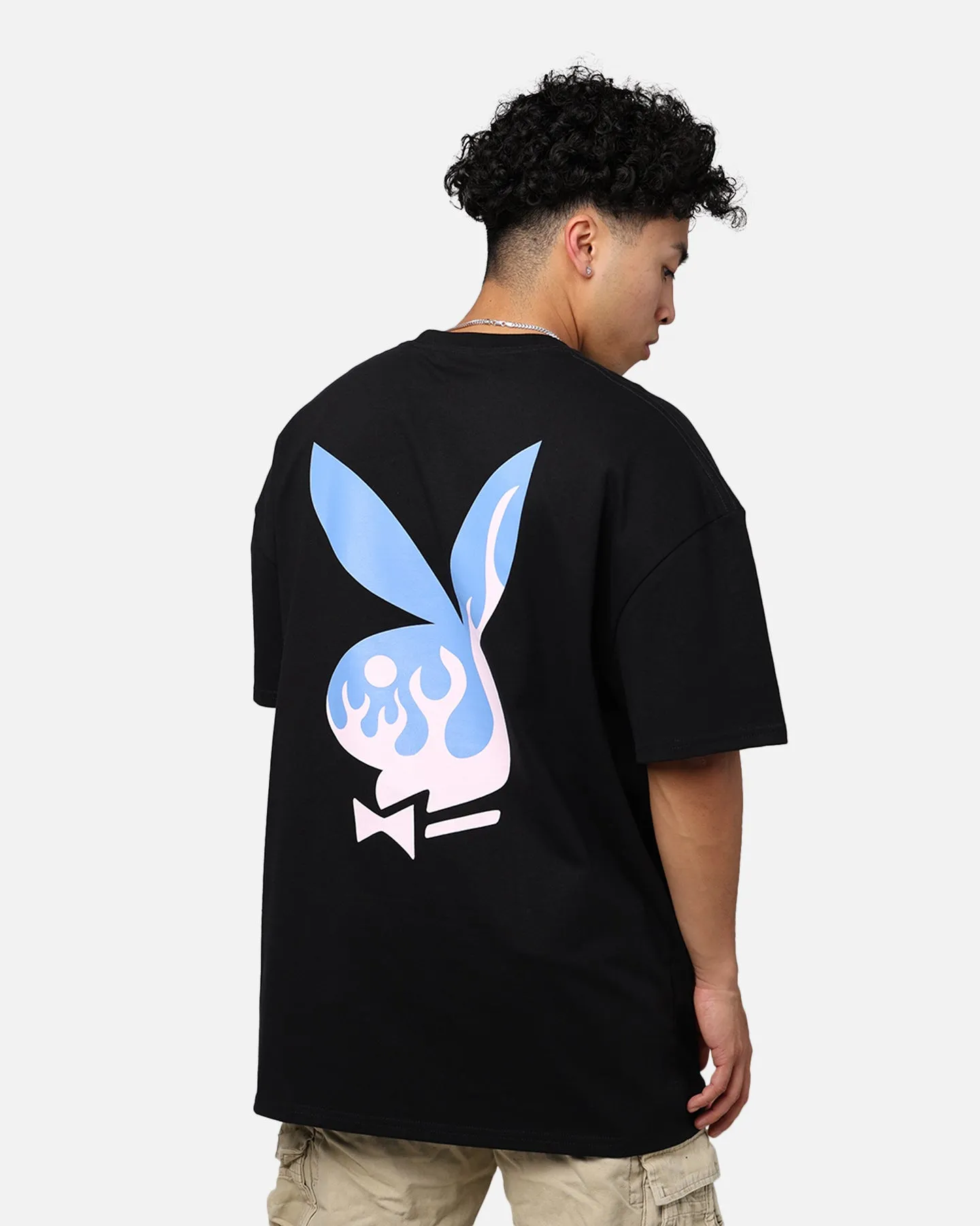 Playboy By Culture Kings Lit Bunny T-Shirt Black Short sleeved breeziness Practical Wear