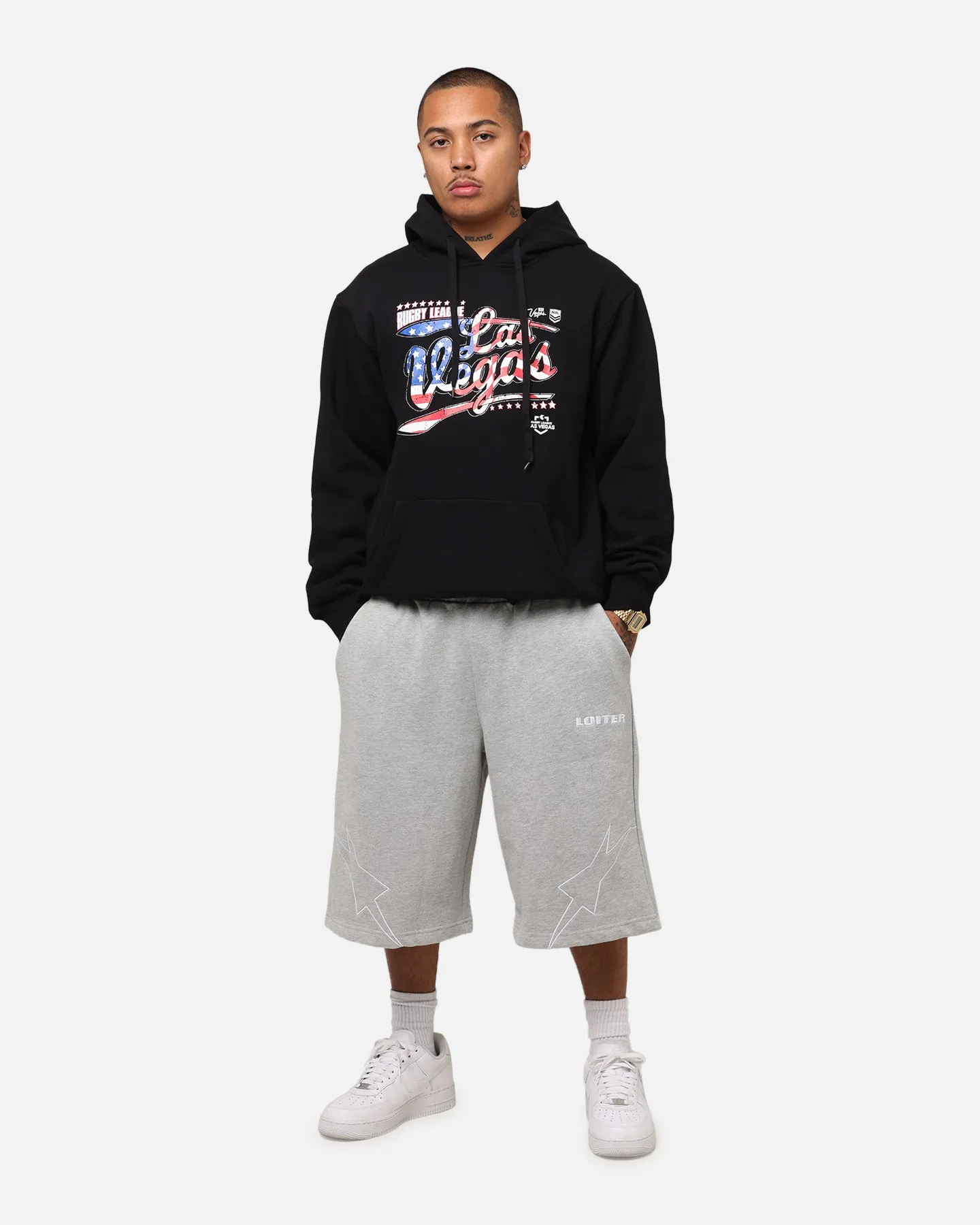 Coffee Shop Vibes Festival wear Tidwell NRL 2025 Las Vegas Round Flag Hoodie Black