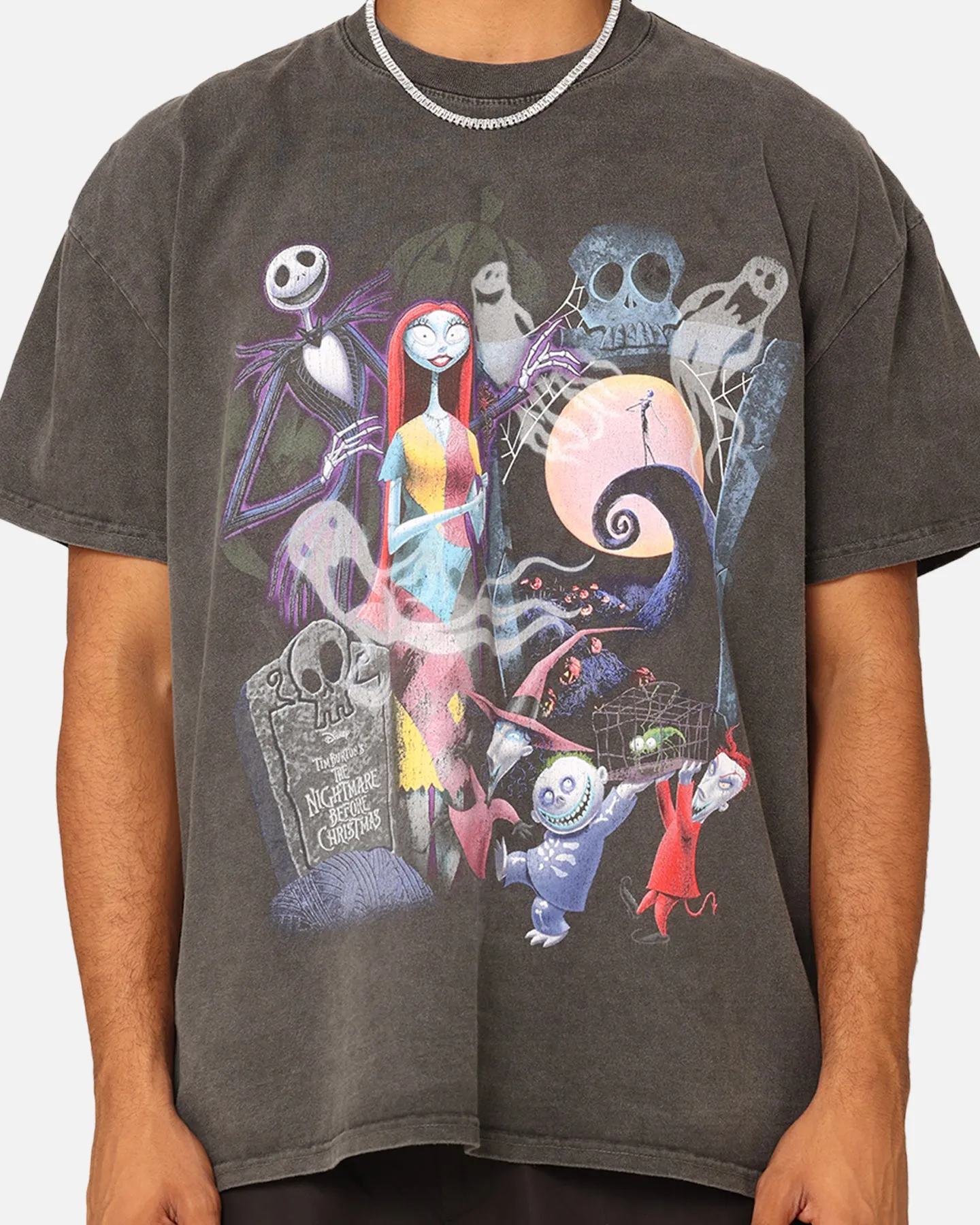 Soft touch finish monochromatic Goat Crew X The Nightmare Before Christmas Group Heavyweight Vintage T-Shirt Black Wash