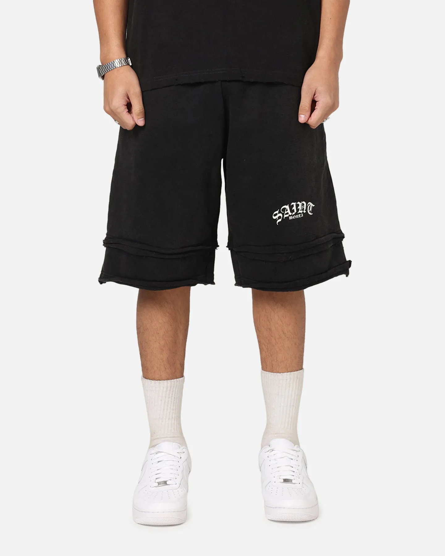 Saint Morta Gothic Layered Sweat Shorts Black Sport Ready Fit Stain Release Finish