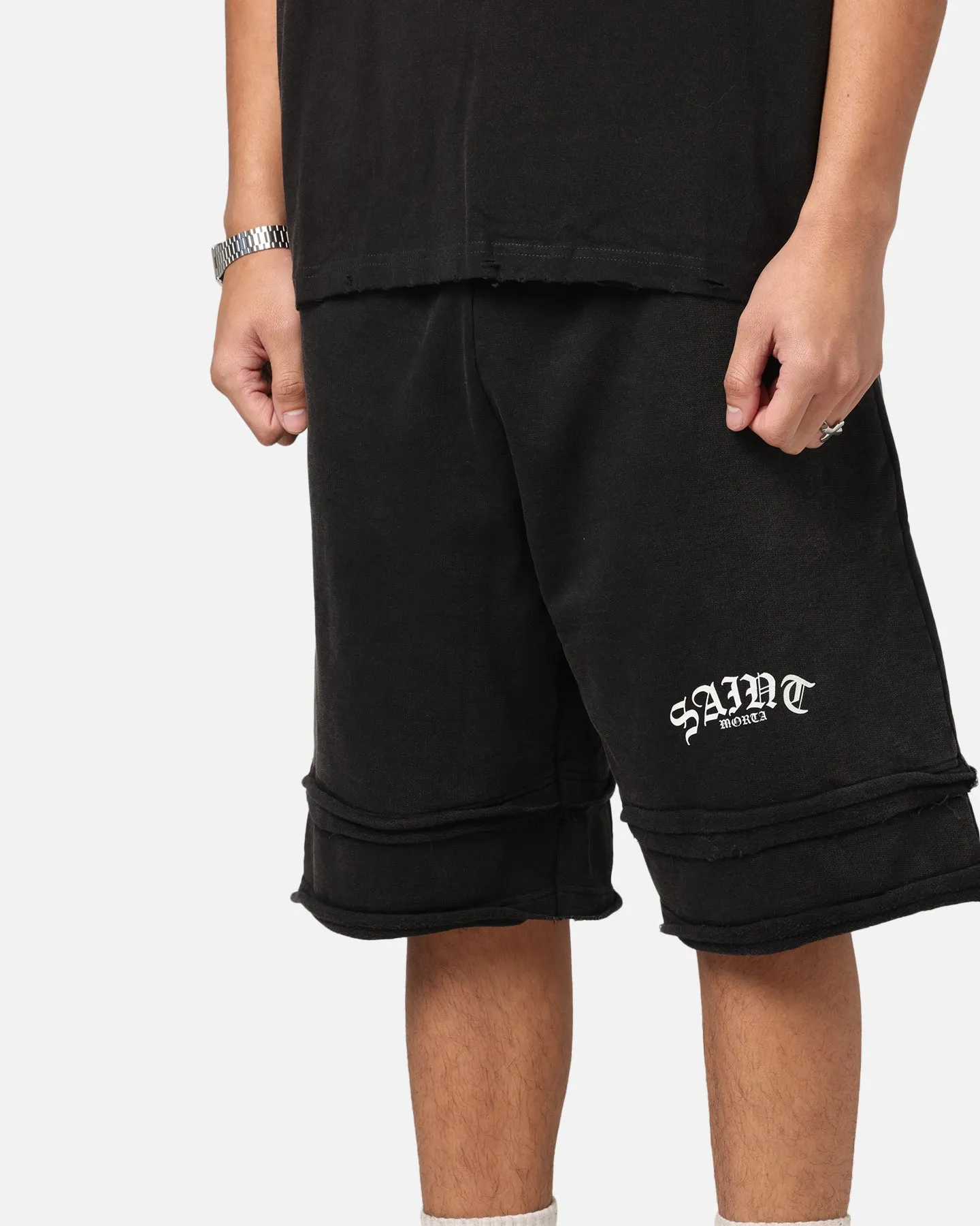All Day Fit agriculture industry Saint Morta Gothic Layered Sweat Shorts Black