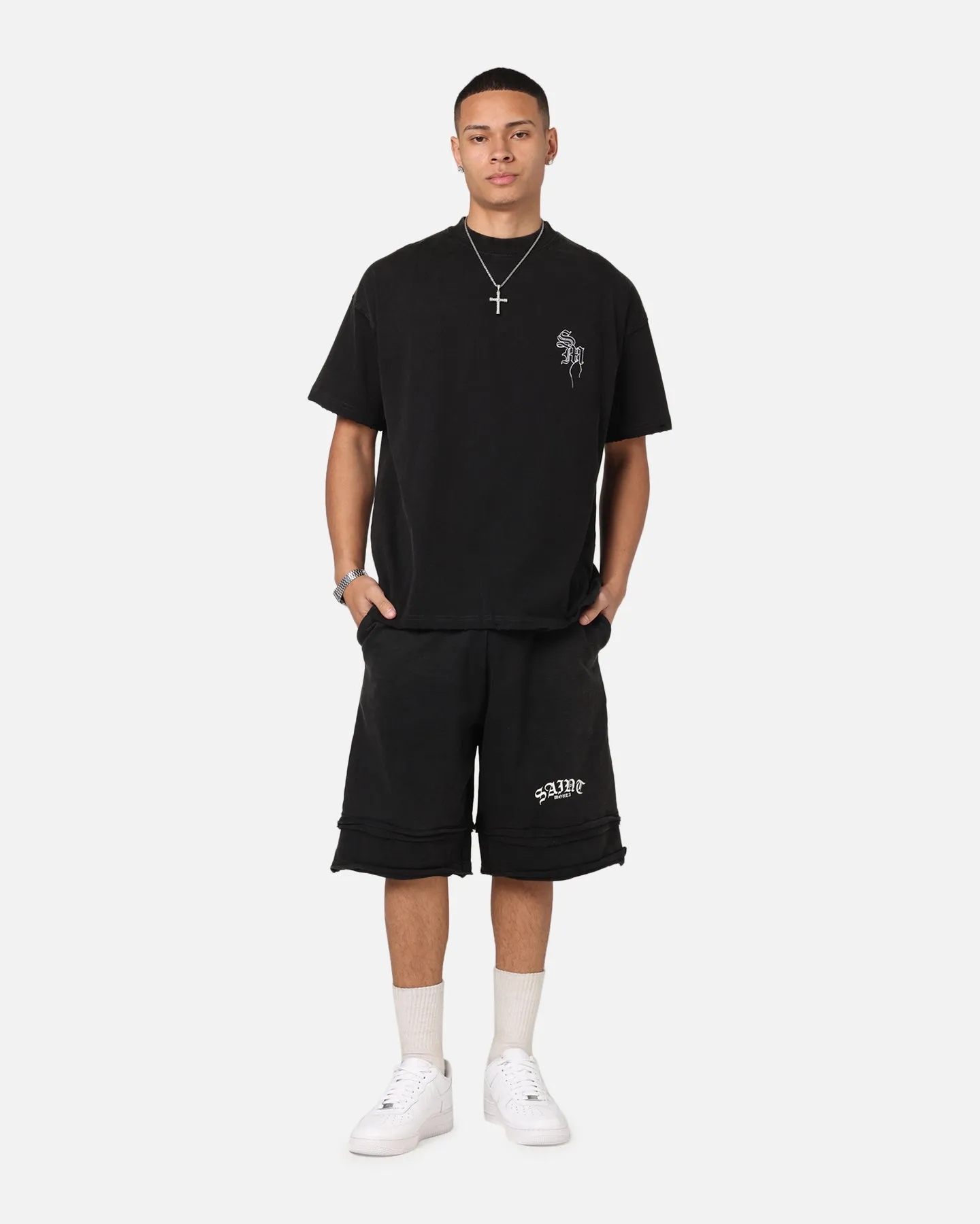 Soft Material Saint Morta Gothic Layered Sweat Shorts Black