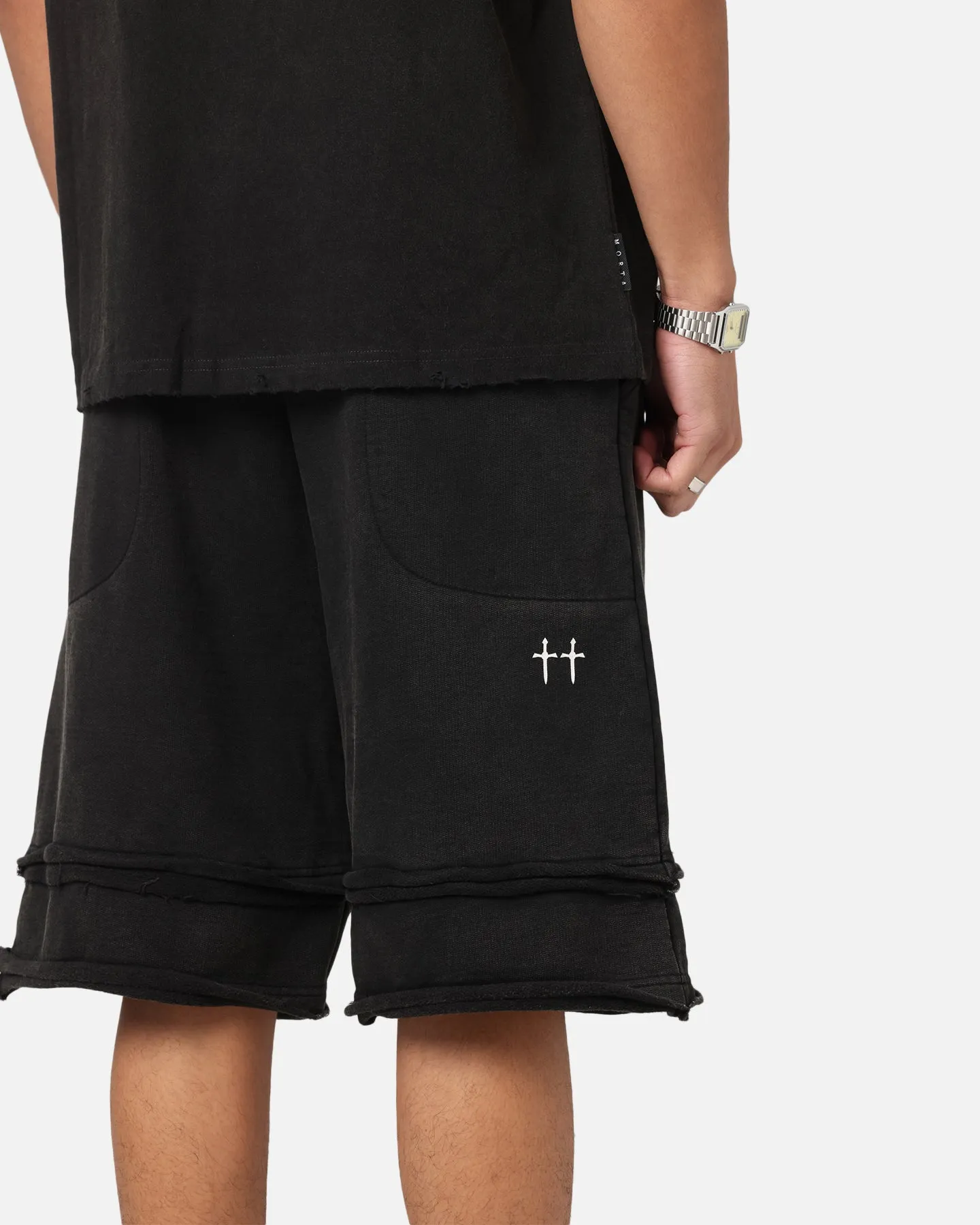 No Ride Up Design Saint Morta Gothic Layered Sweat Shorts Black