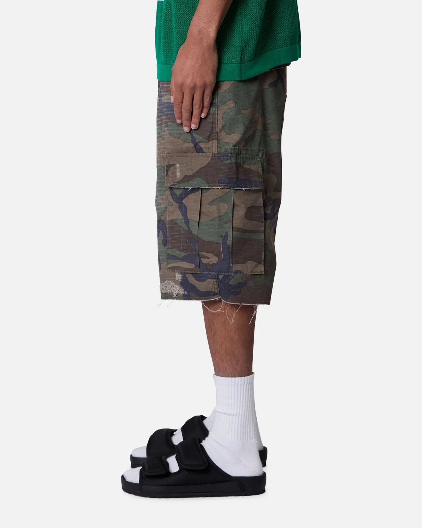 kids wear MNML Baggy Distressed Cargo Shorts Camo
