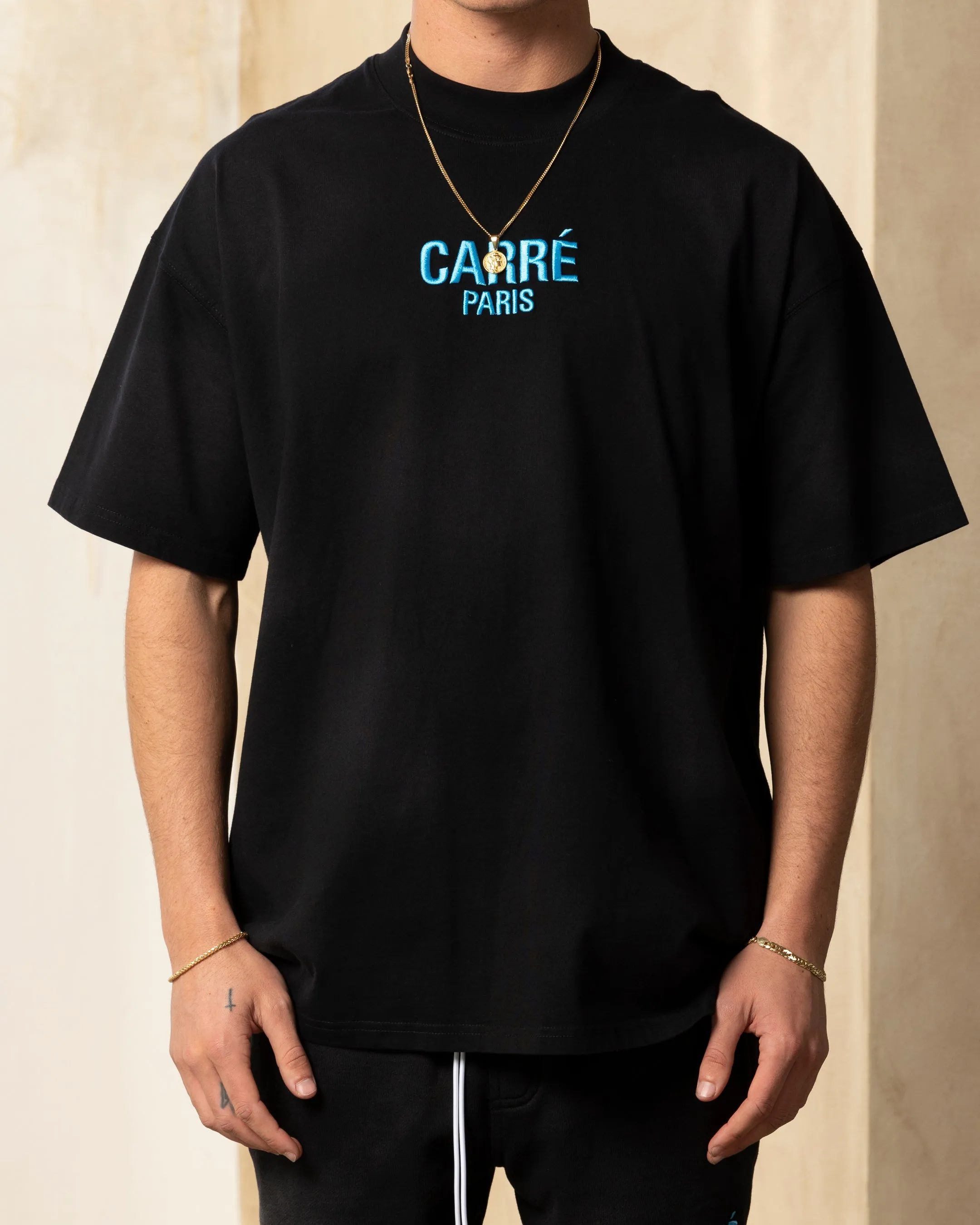 Carre Vapor Oversized T-Shirt Washed Black Eco Friendly Dyes Collared