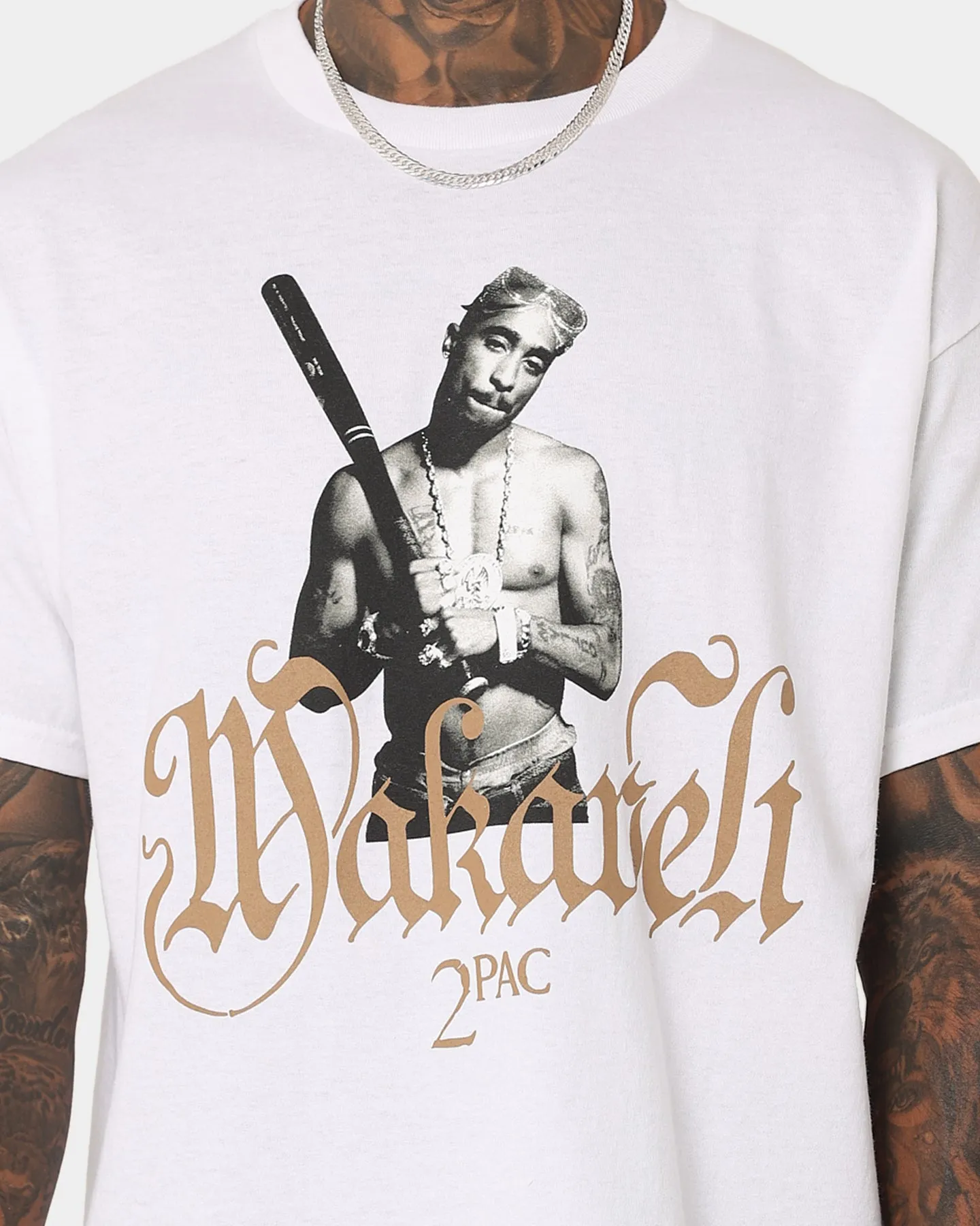 Tupac Machavelli Photo T-Shirt White PocketDetail Durable Color Retention