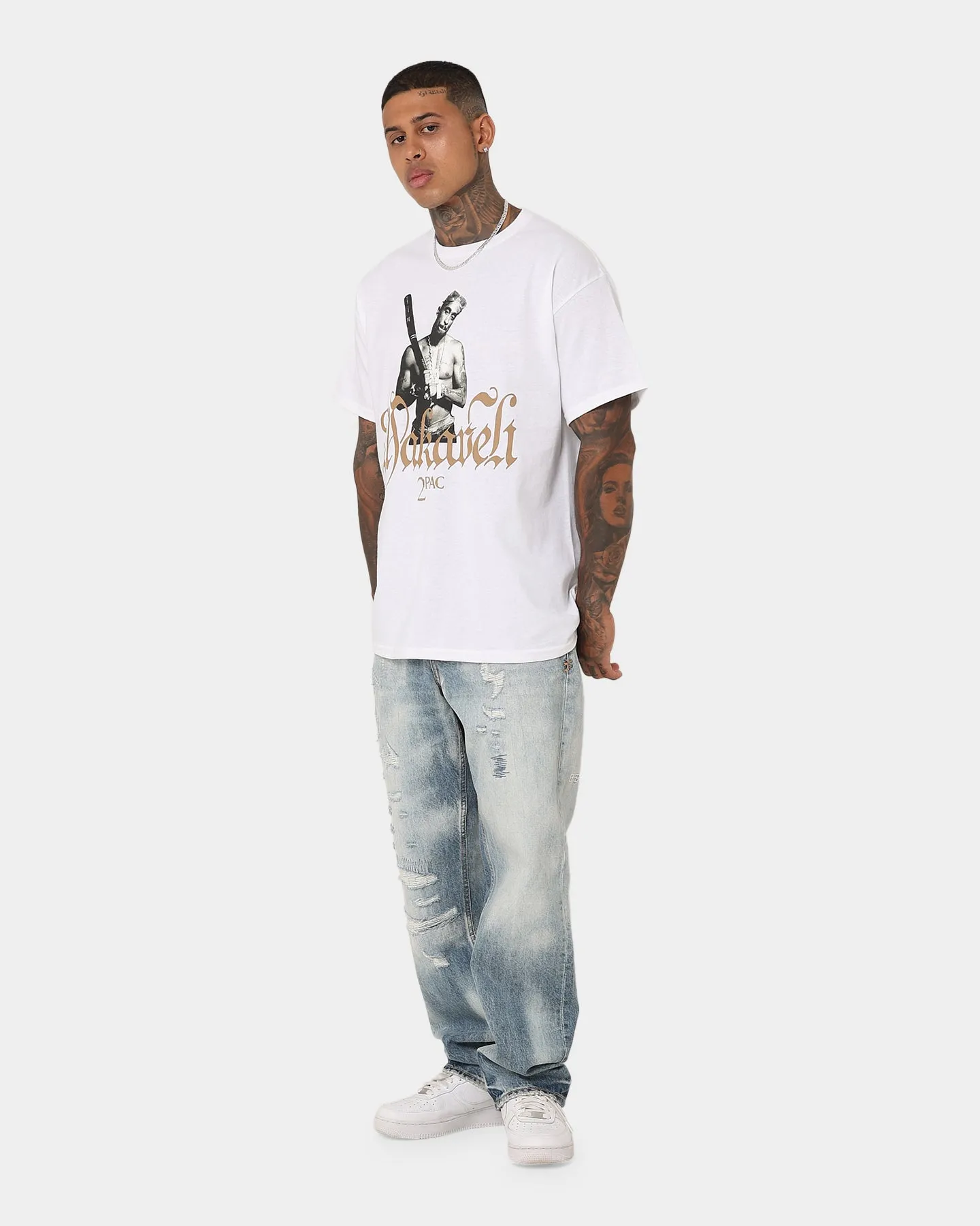 Tupac Machavelli Photo T-Shirt White OdorResistant Colorfast Material