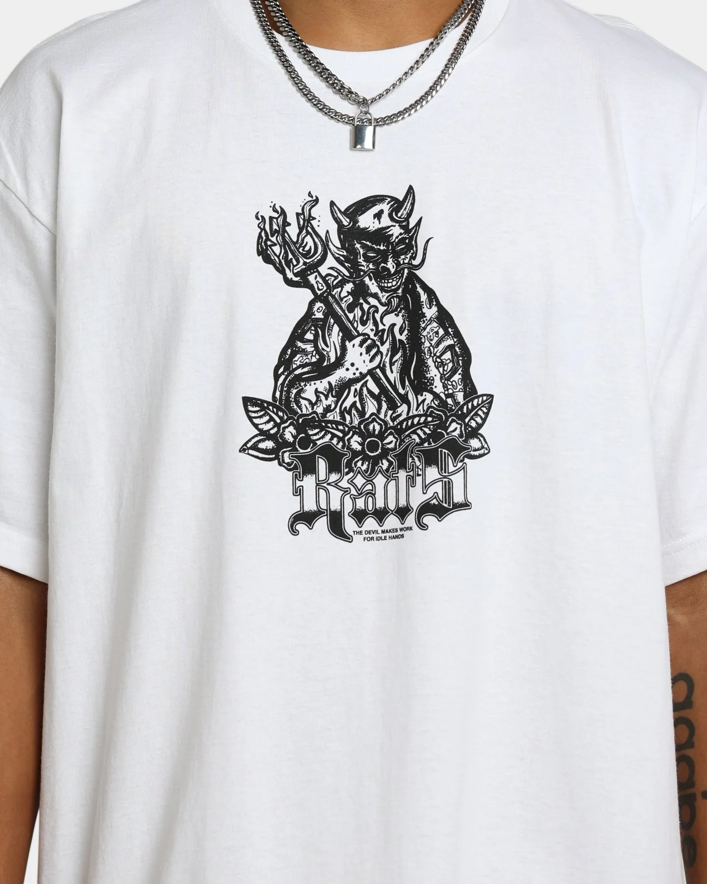 V-Neck SoftenedNeckline Rats Get Fat Idle Hands T-Shirt White