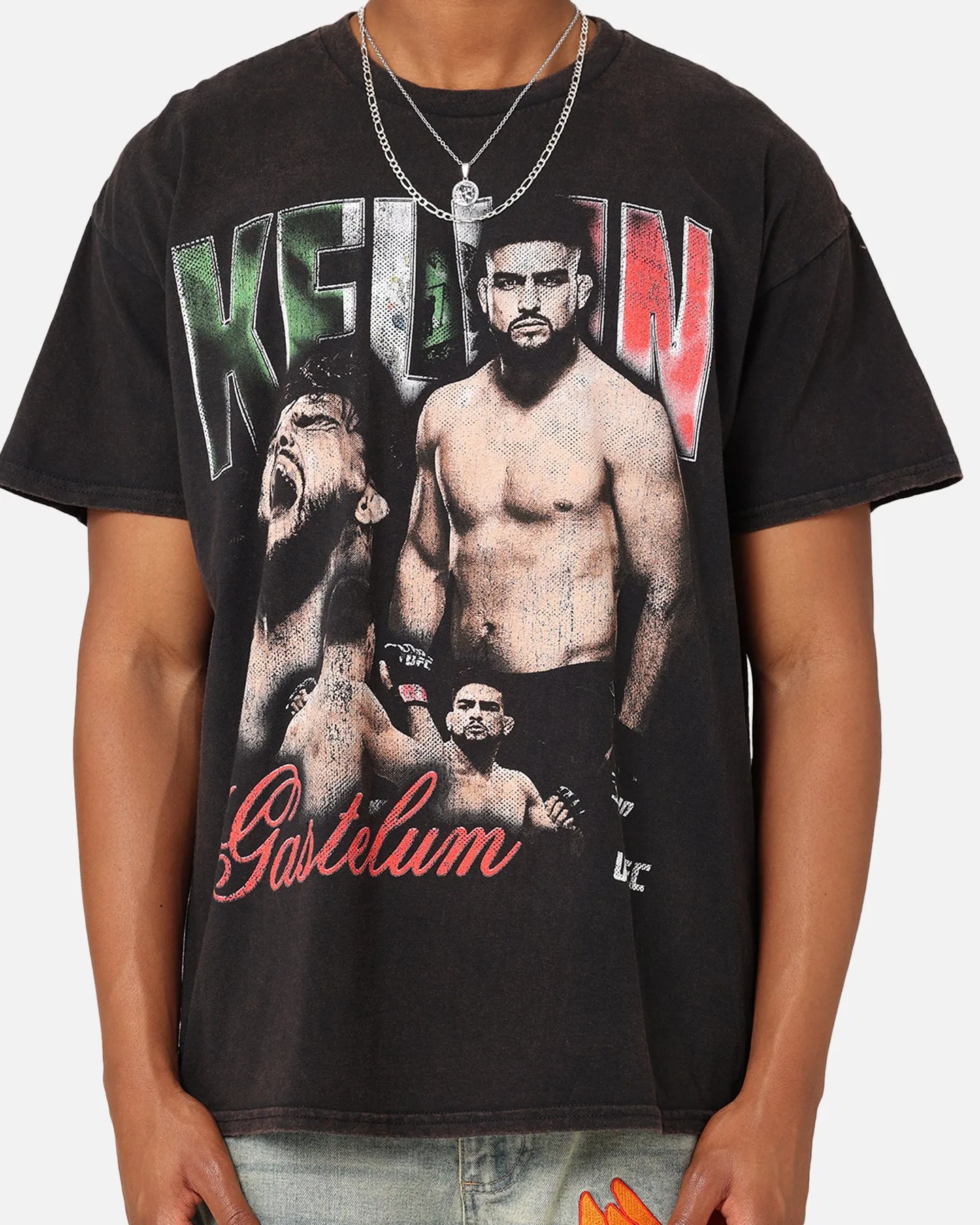 Outdoor Comfort Raw Edge Hem UFC By Goat Crew Kelvin Gastelum Vintage T-Shirt Black Wash